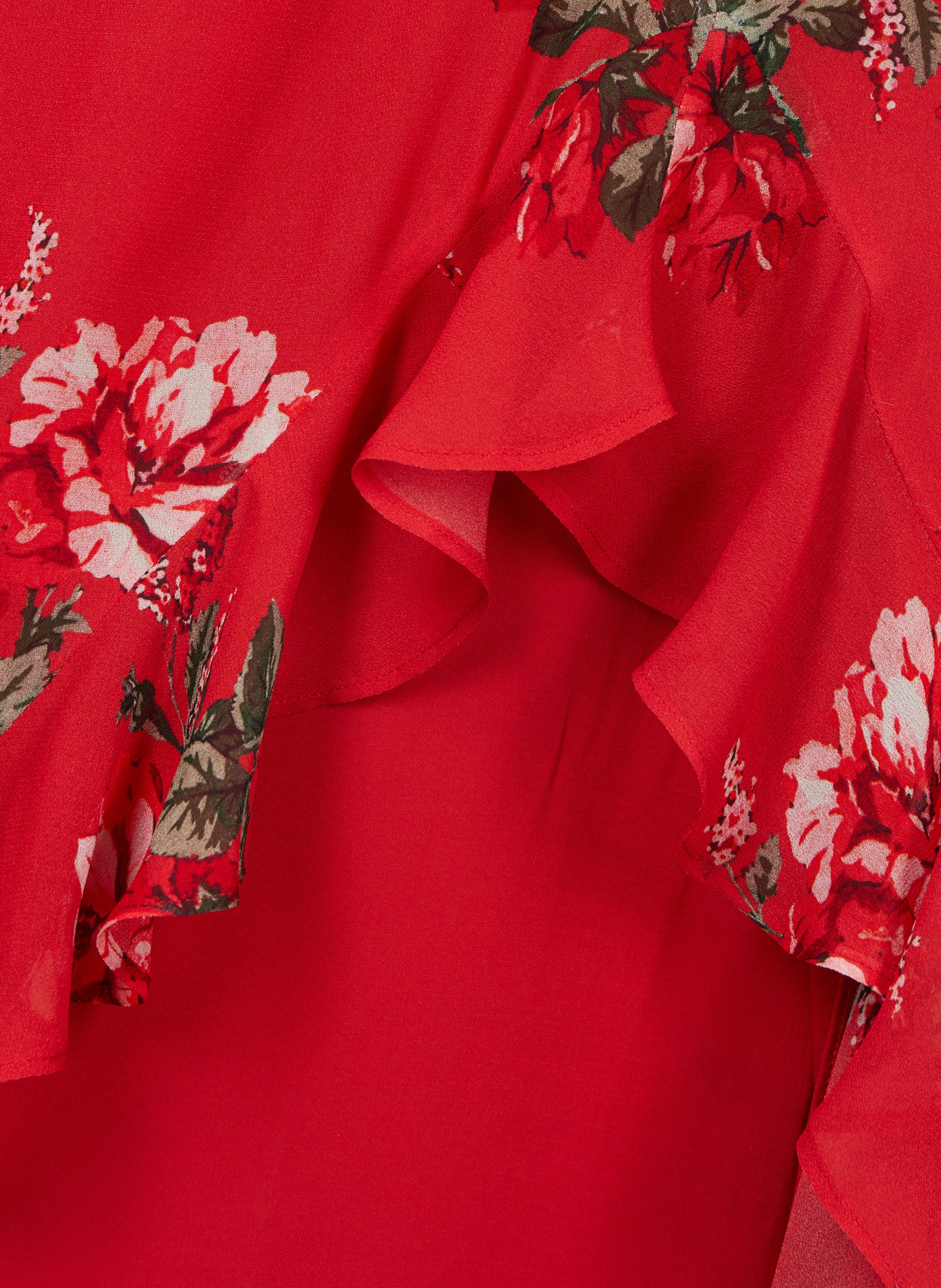 Robe longue avec volants imprimée fleurs THE KOOPLES Rouge