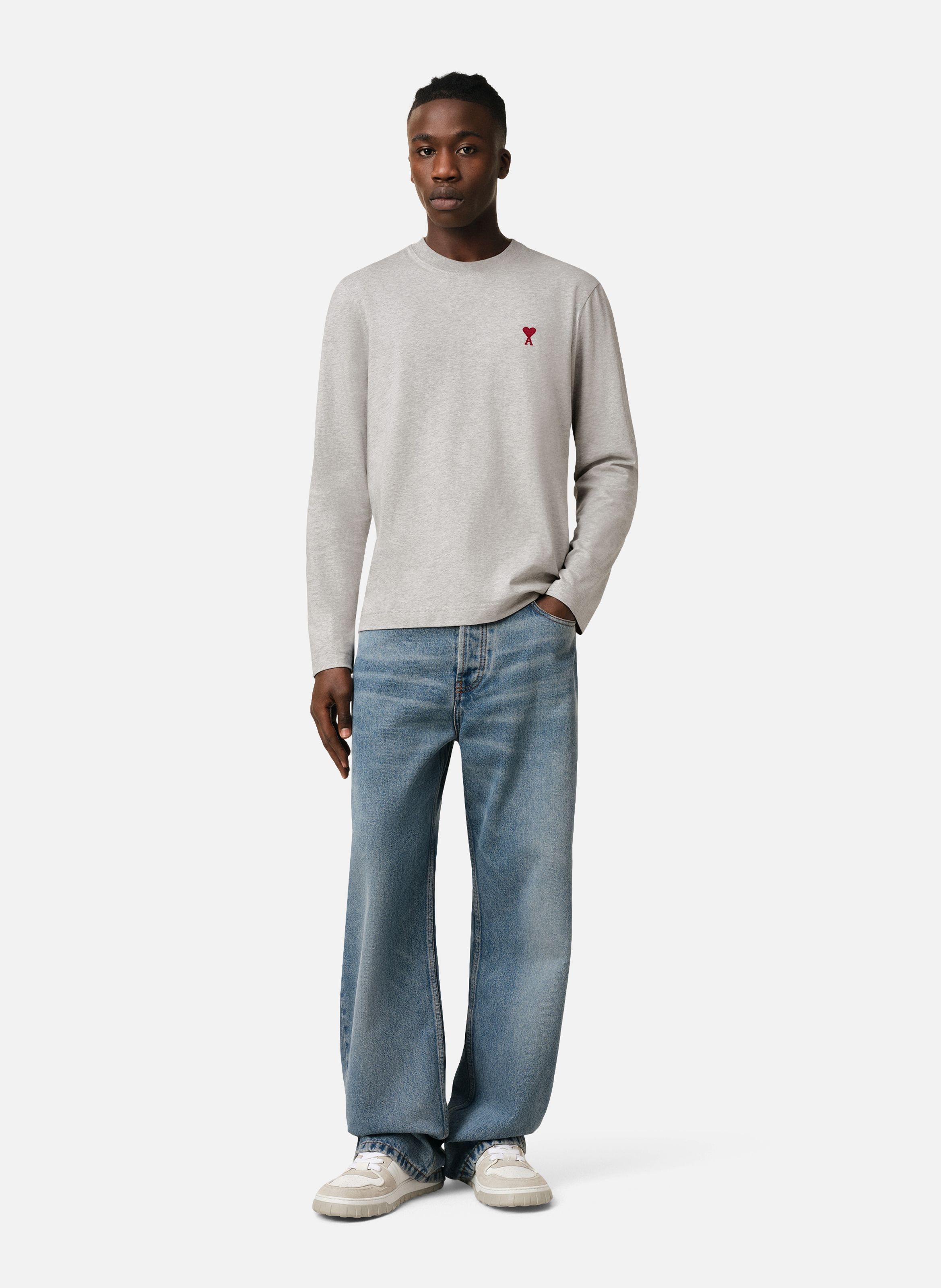 T-shirt Manches Longues Ami de Coeur Rouge unisexe AMI PARIS Gris