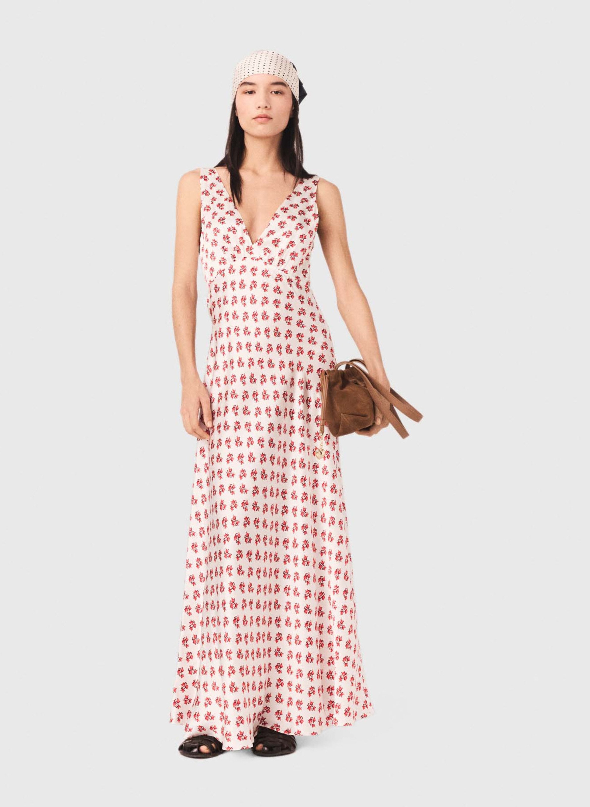 Robe longue évasée en soie MAJE Rouge