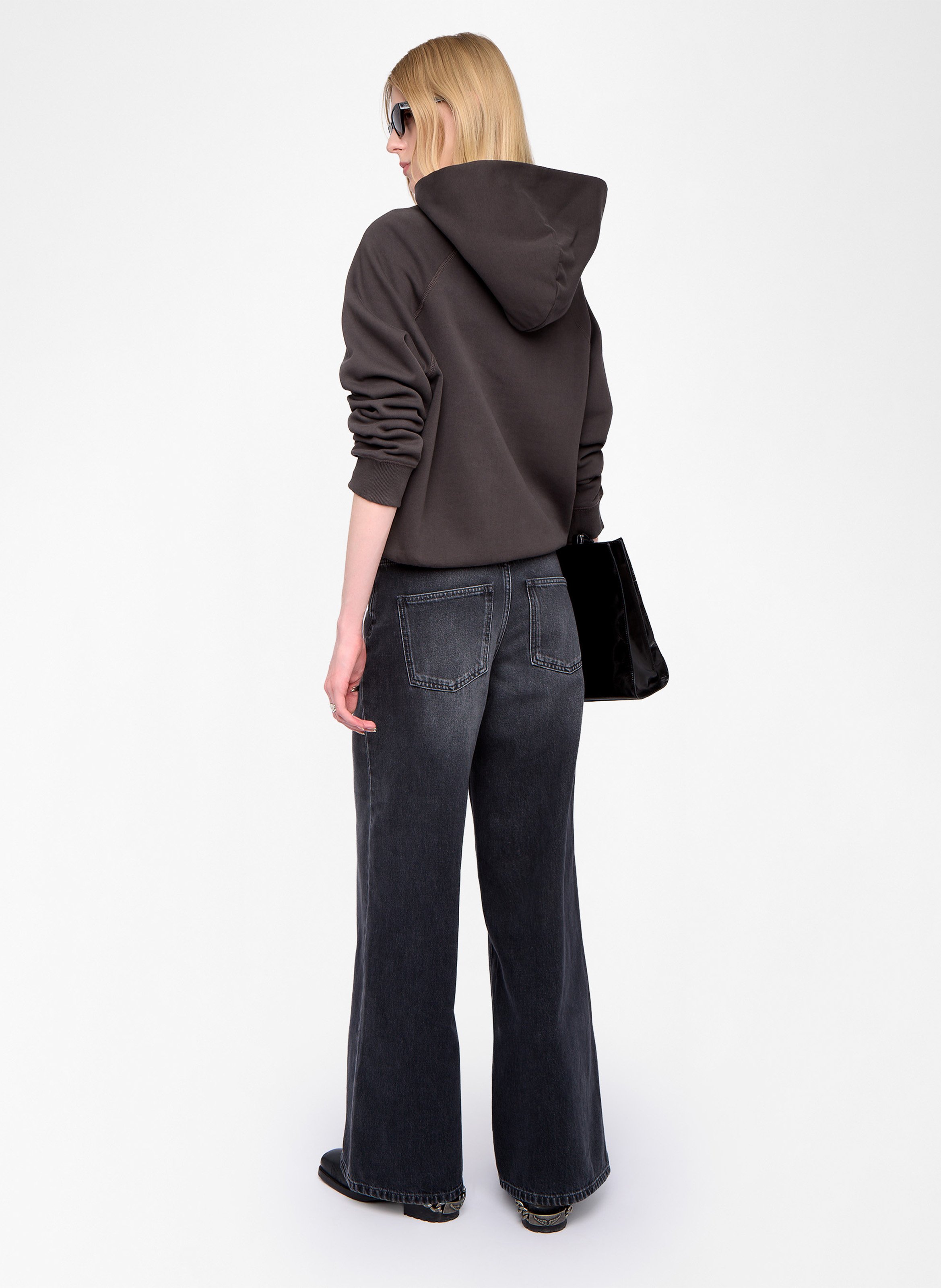 Sweat à capuche droit strass en coton mélangé georgy ZADIG&VOLTAIRE Noir