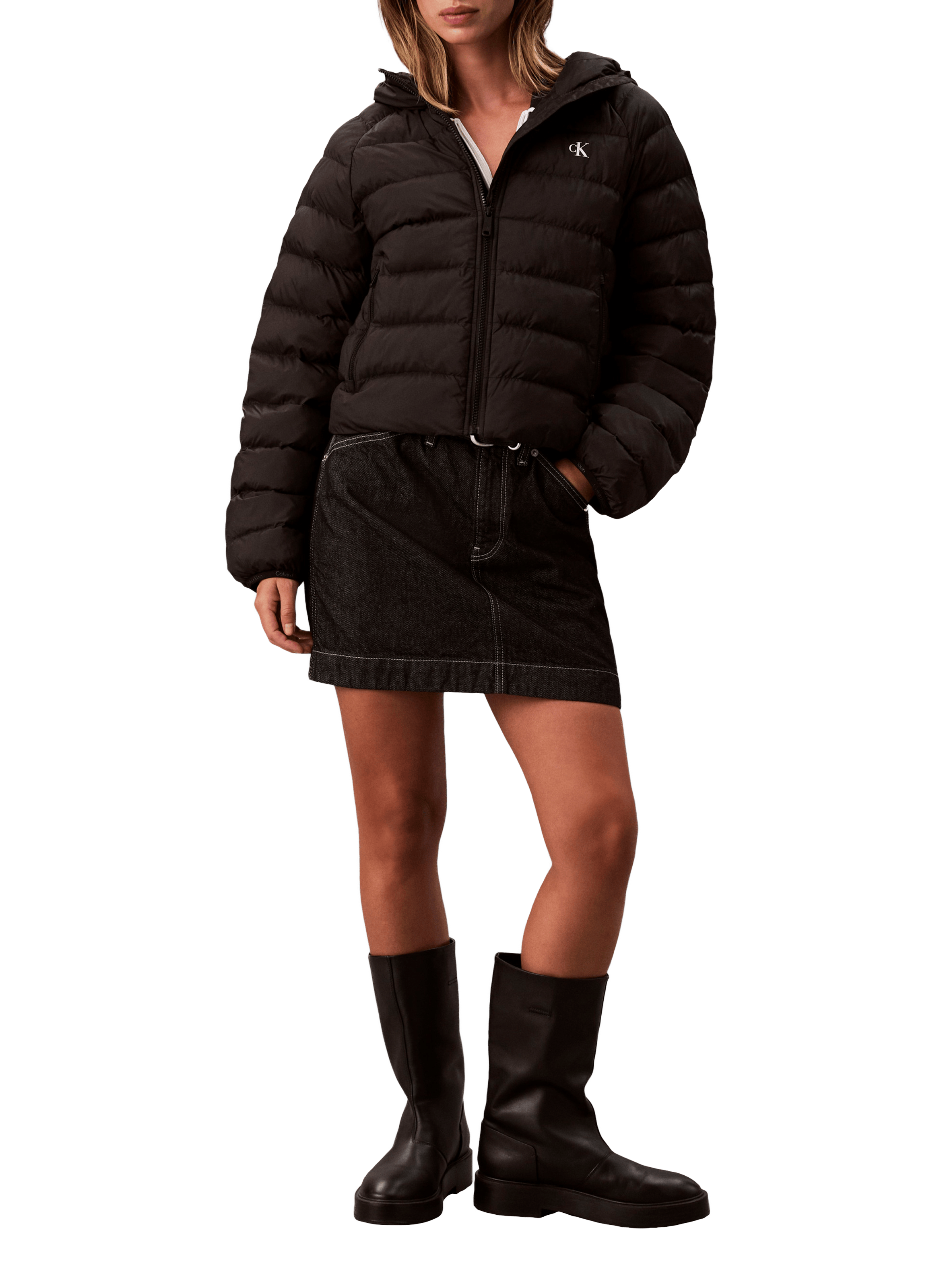 Doudoune courte à capuche CALVIN KLEIN Noir