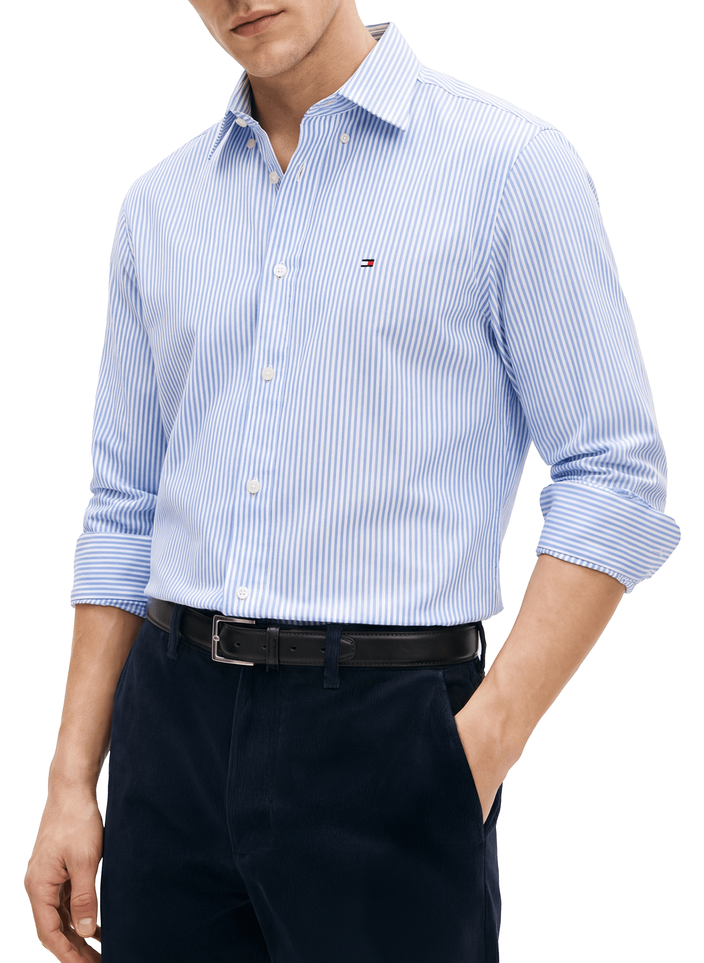 Straight Striped Shirt in Mixed Cotton TOMMY HILFIGER Blue