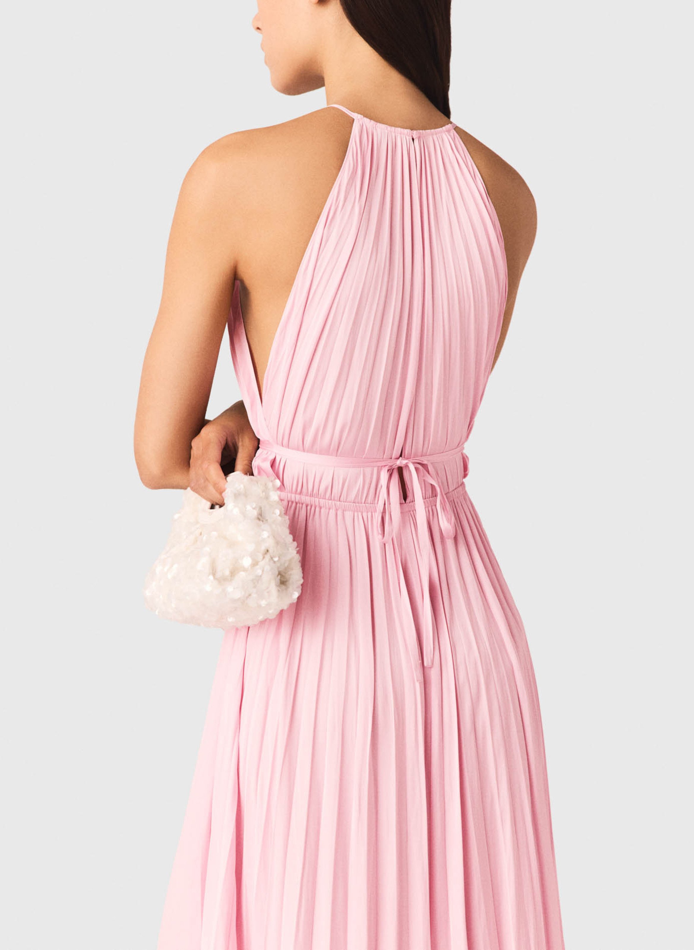 Robe longue évasée plissée MAJE Rose
