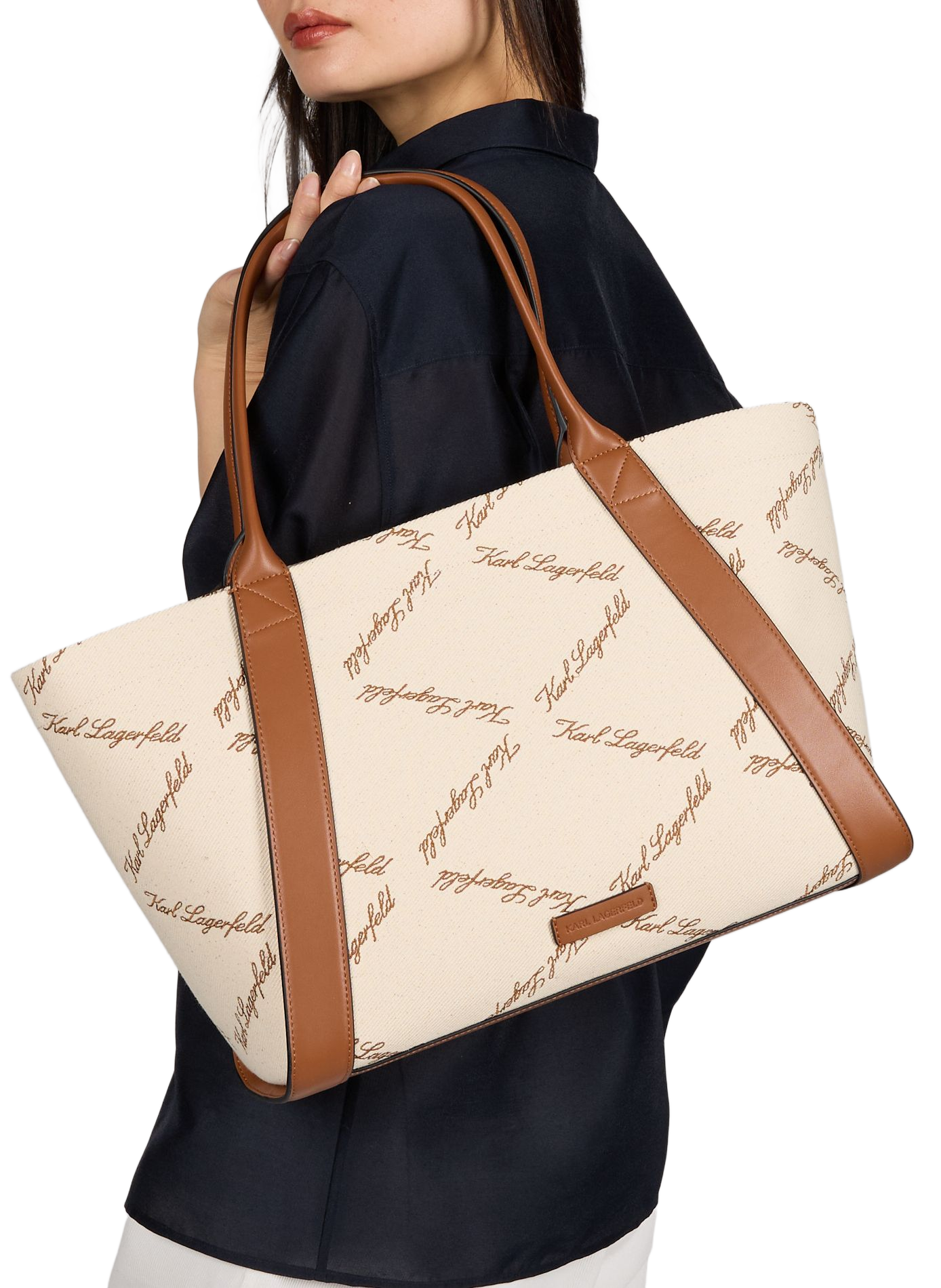 Printed K/Ville tote bag in cotton KARL LAGERFELD Beige