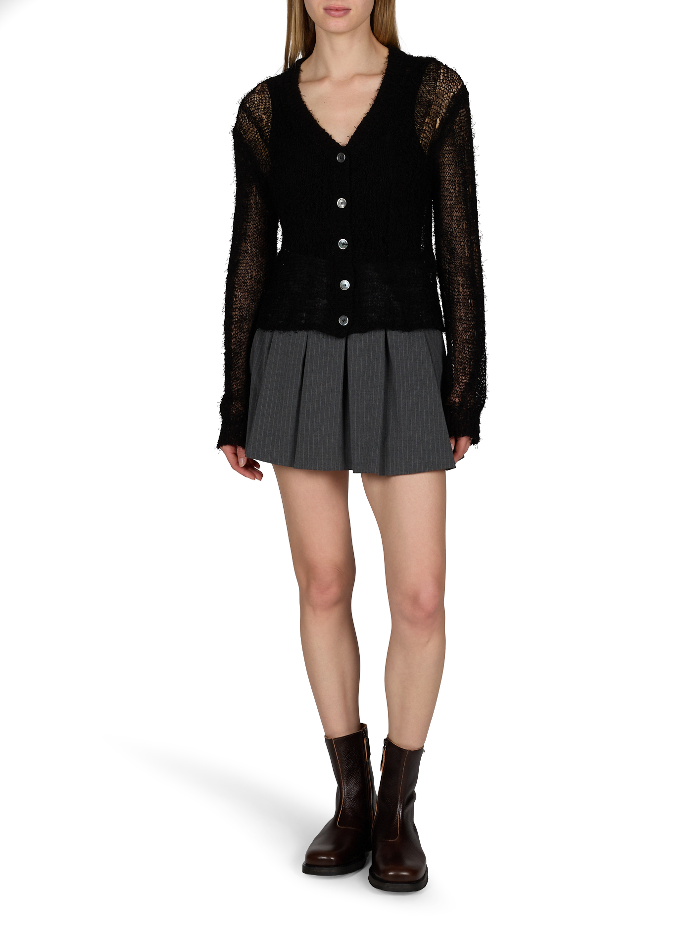 Cardigan maille large en lin et coton mélangés OUR LEGACY Noir