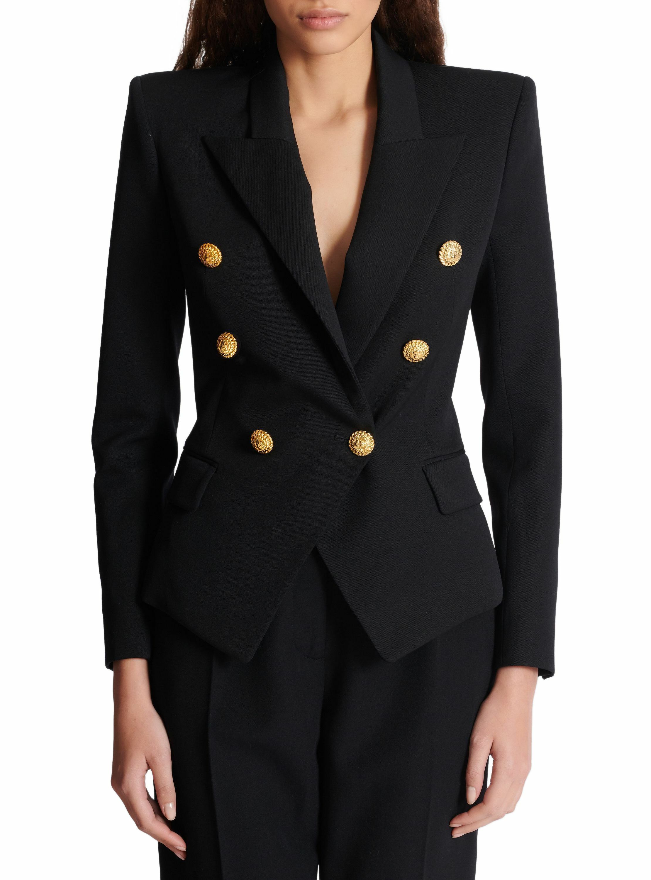 Veste 6 boutons ajustée en grain de poudre BALMAIN Noir