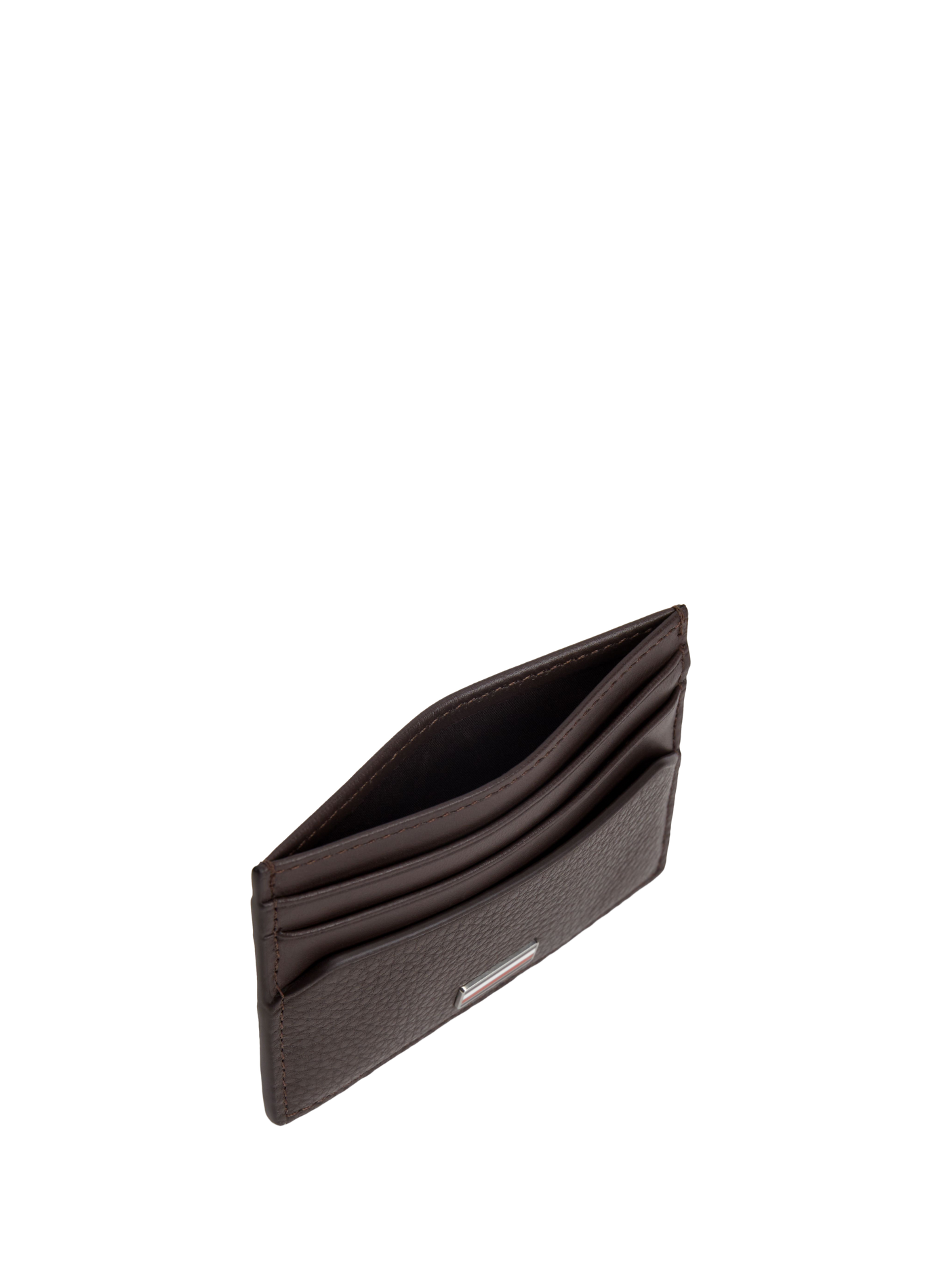 Textured leather card holder with metallic logo TOMMY HILFIGER Brown