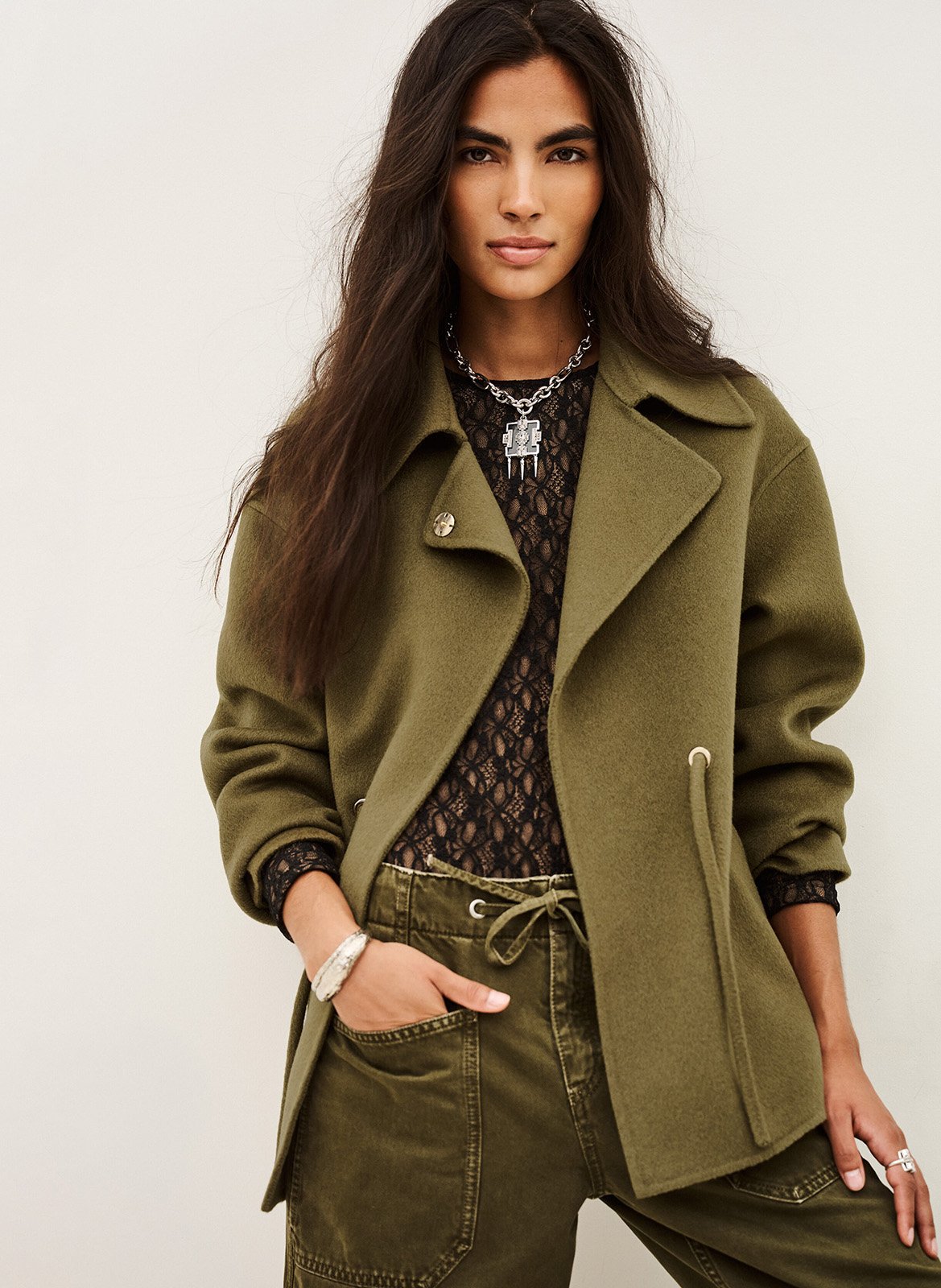 Manteau cintrée en laine mélangée kam BA&SH Kaki