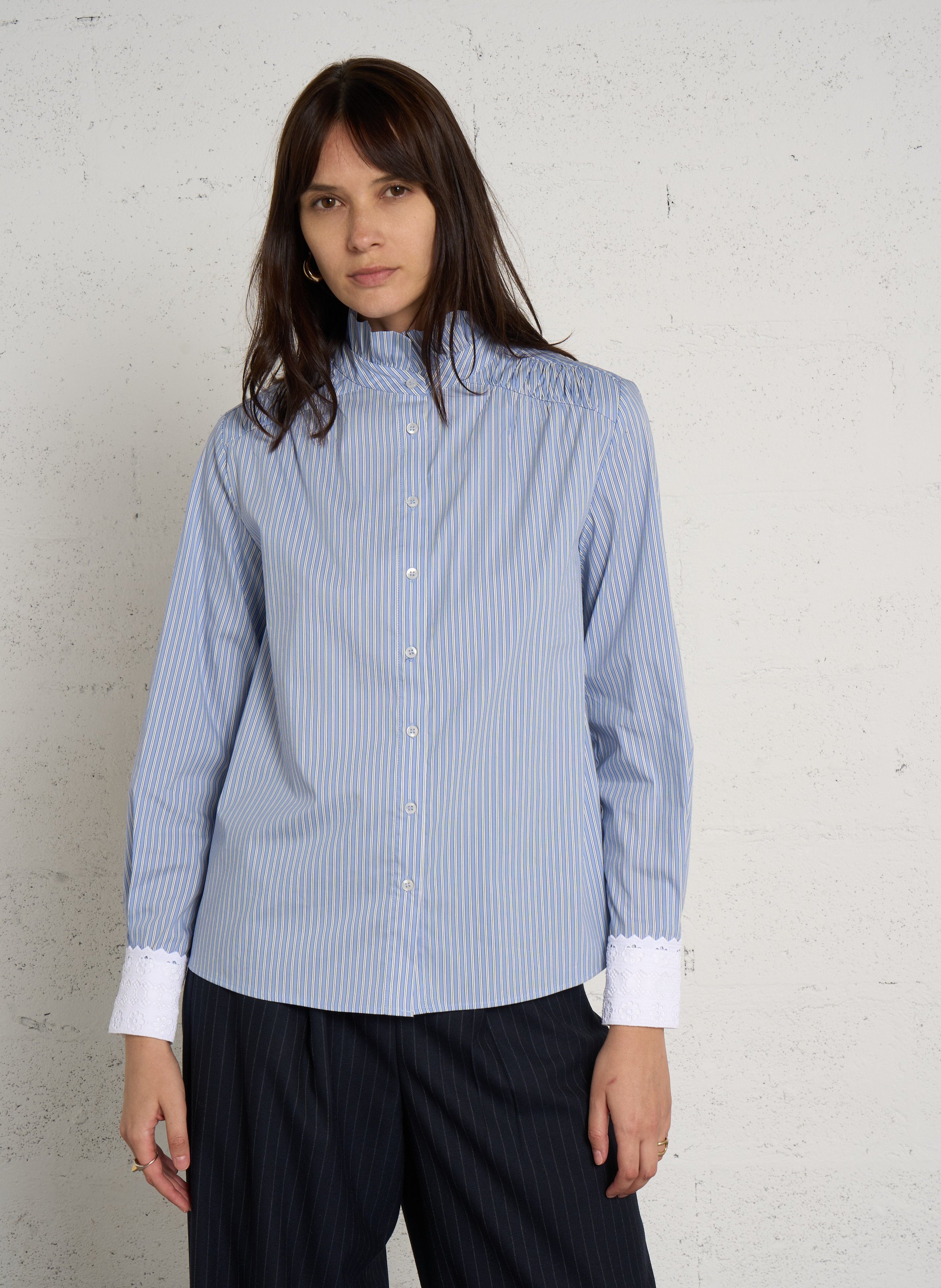 Chemise ample à rayures coton mélangé douce MAISON 123 Bleu
