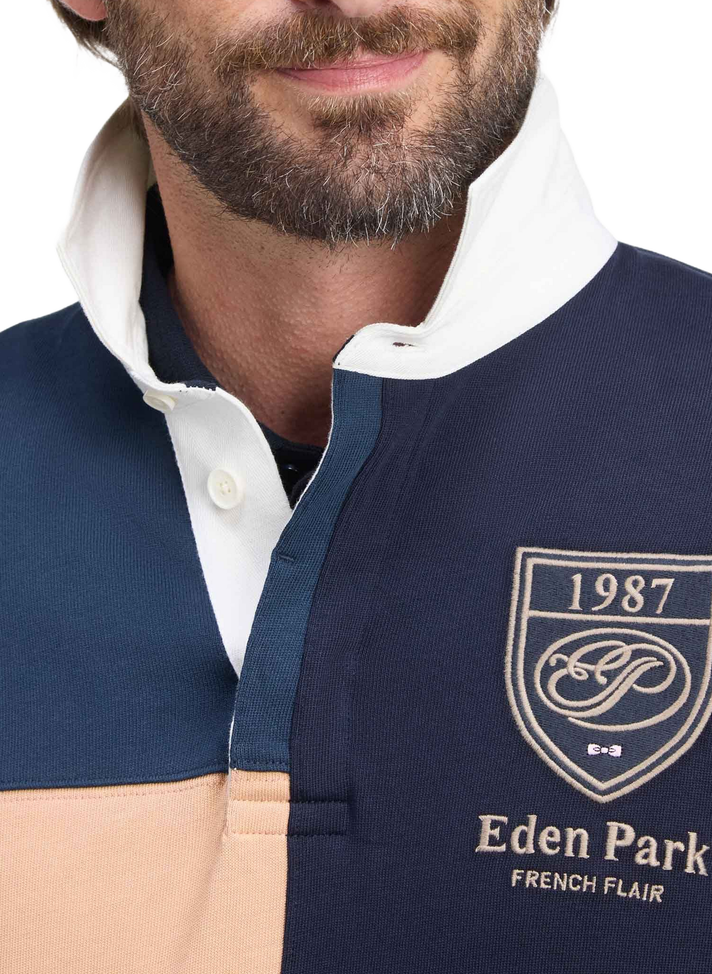 Straight-fit colour-block cotton polo shirt EDEN PARK Grey