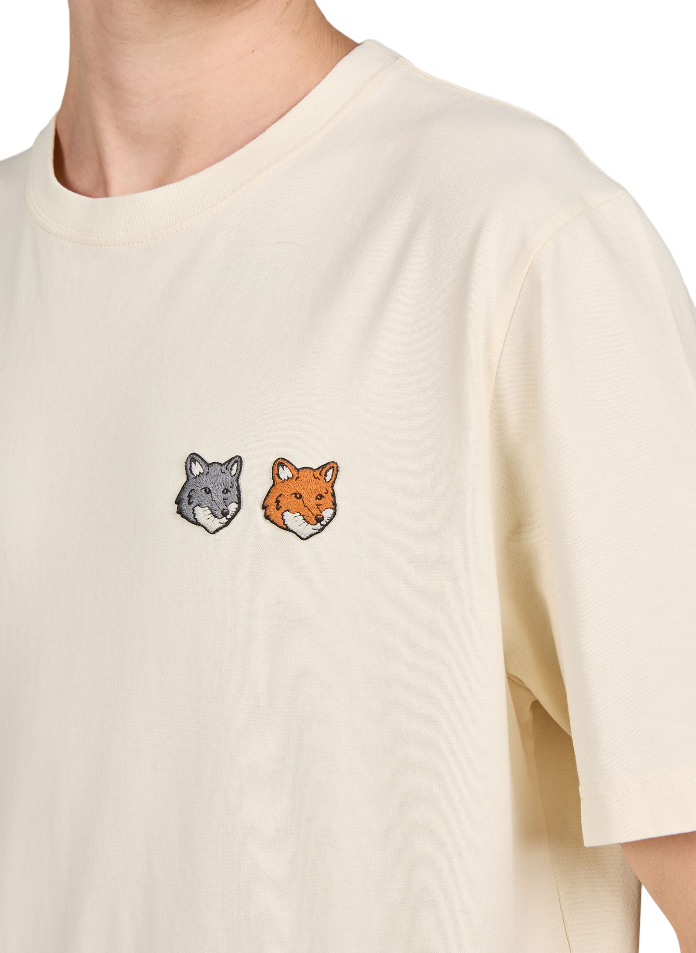 Straight crew-neck T-shirt with embroidery MAISON KITSUNÉ Beige