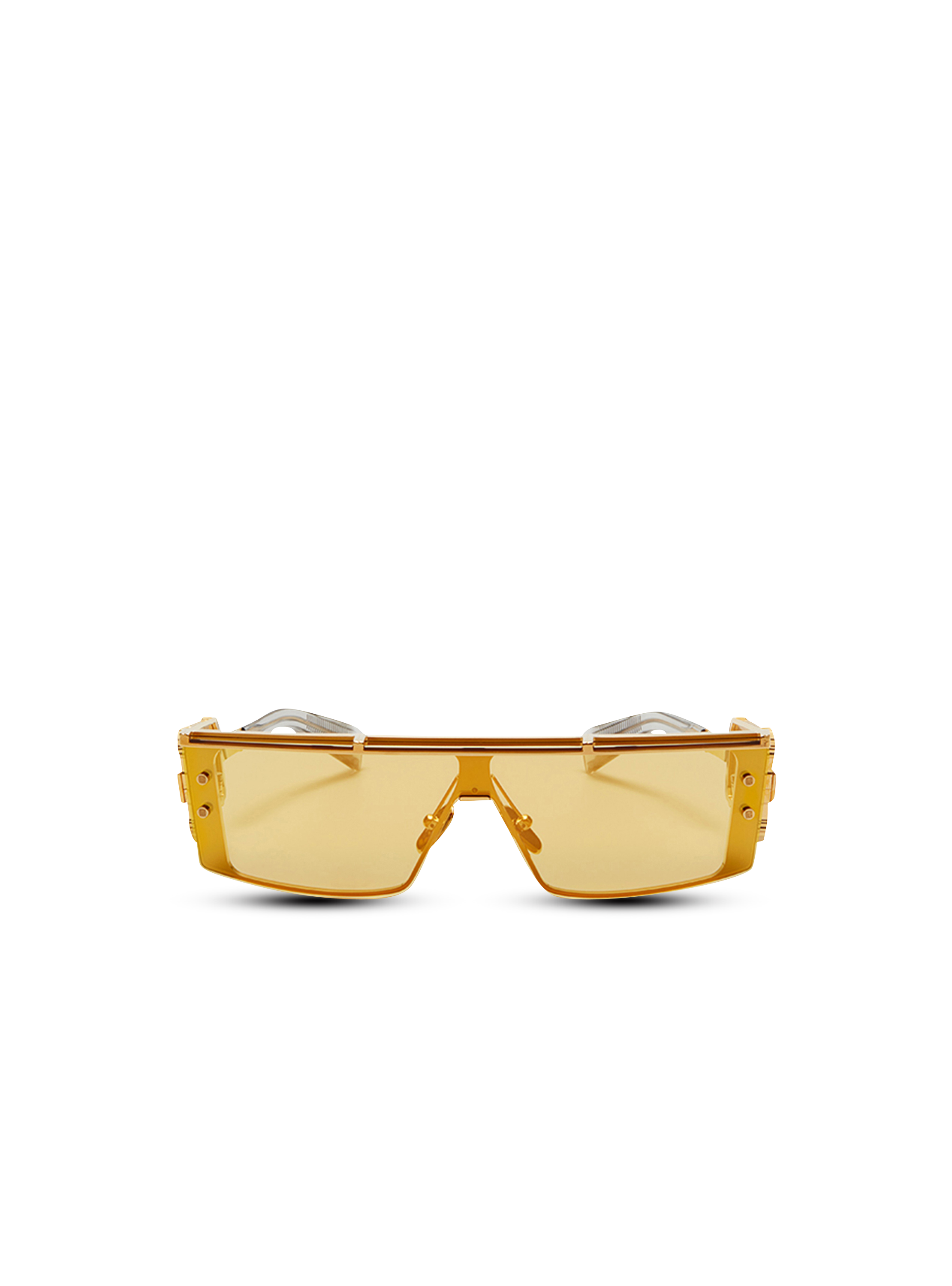 Lunettes De Soleil BALMAIN BPS138 - Cadre Titane Or Jaune - Verres Miroir Jaune - Neuf Avec étiquettes