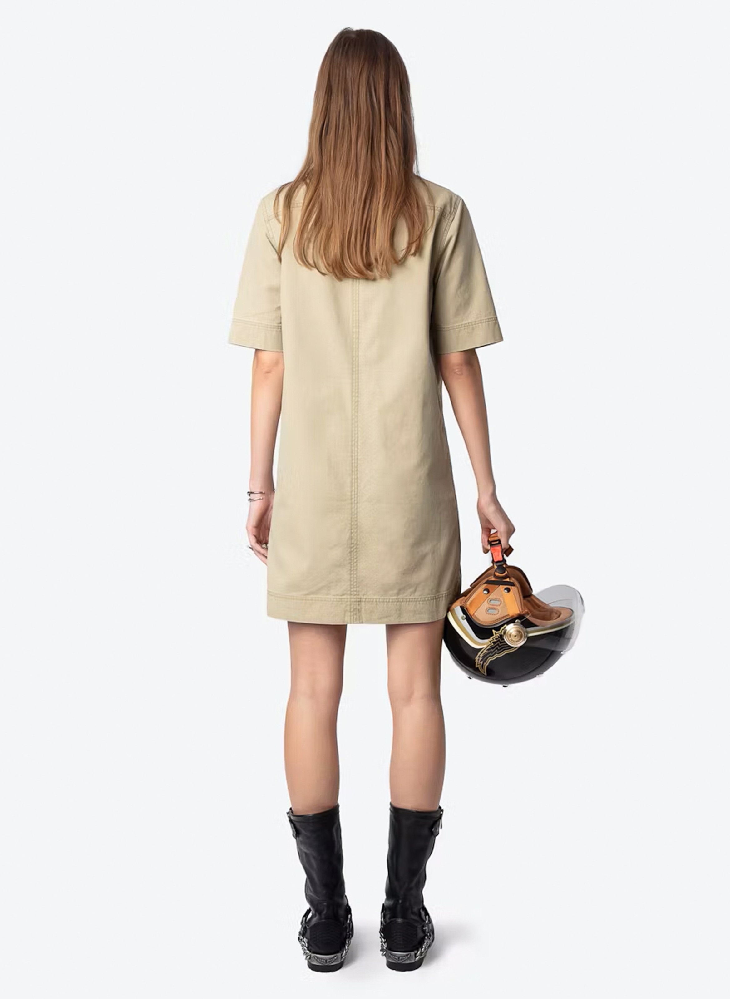 Robe courte militaire en coton lavé record ZADIG&VOLTAIRE Beige