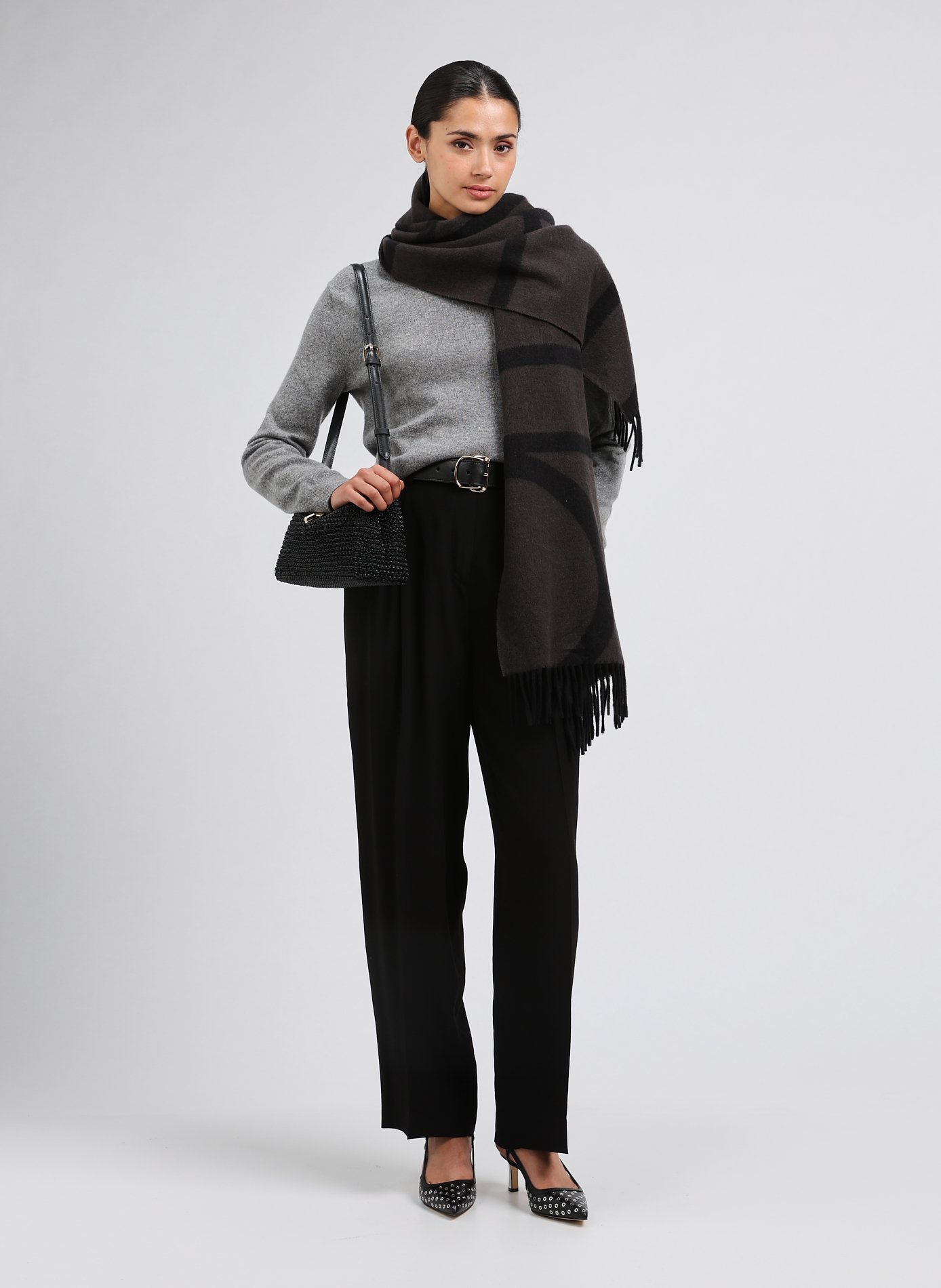 Scarf with a plain and checked appearance TOTEME Grey