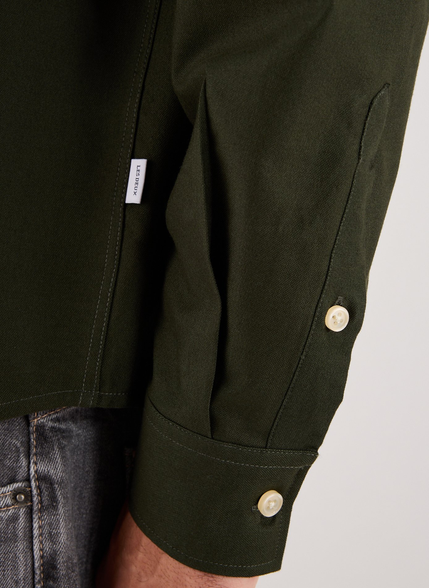 Chemise col américain en coton mélangé LES DEUX Vert