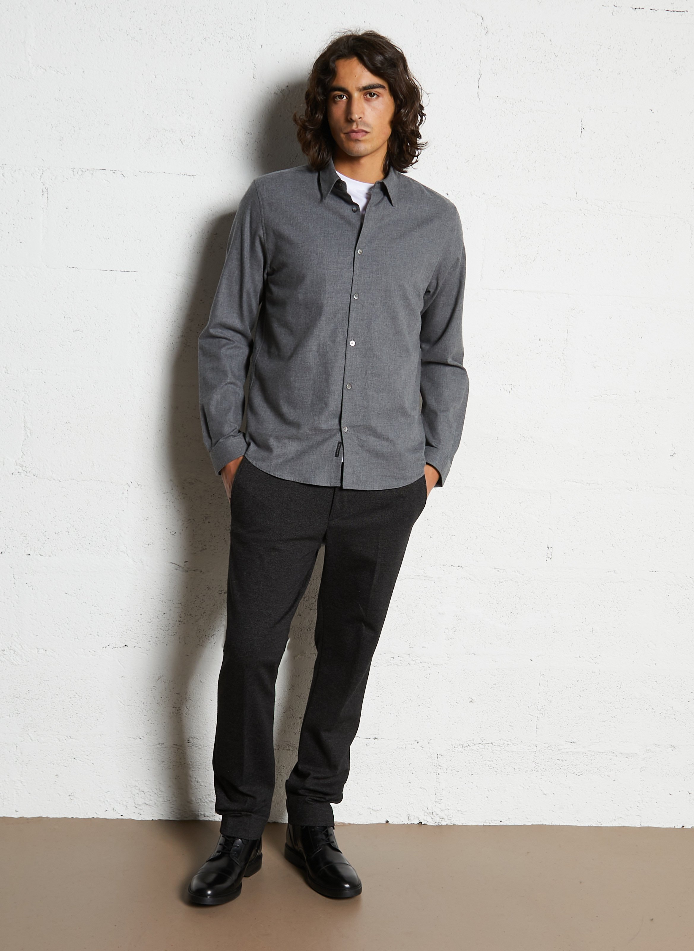 Chemise droite col droite en coton IKKS Gris