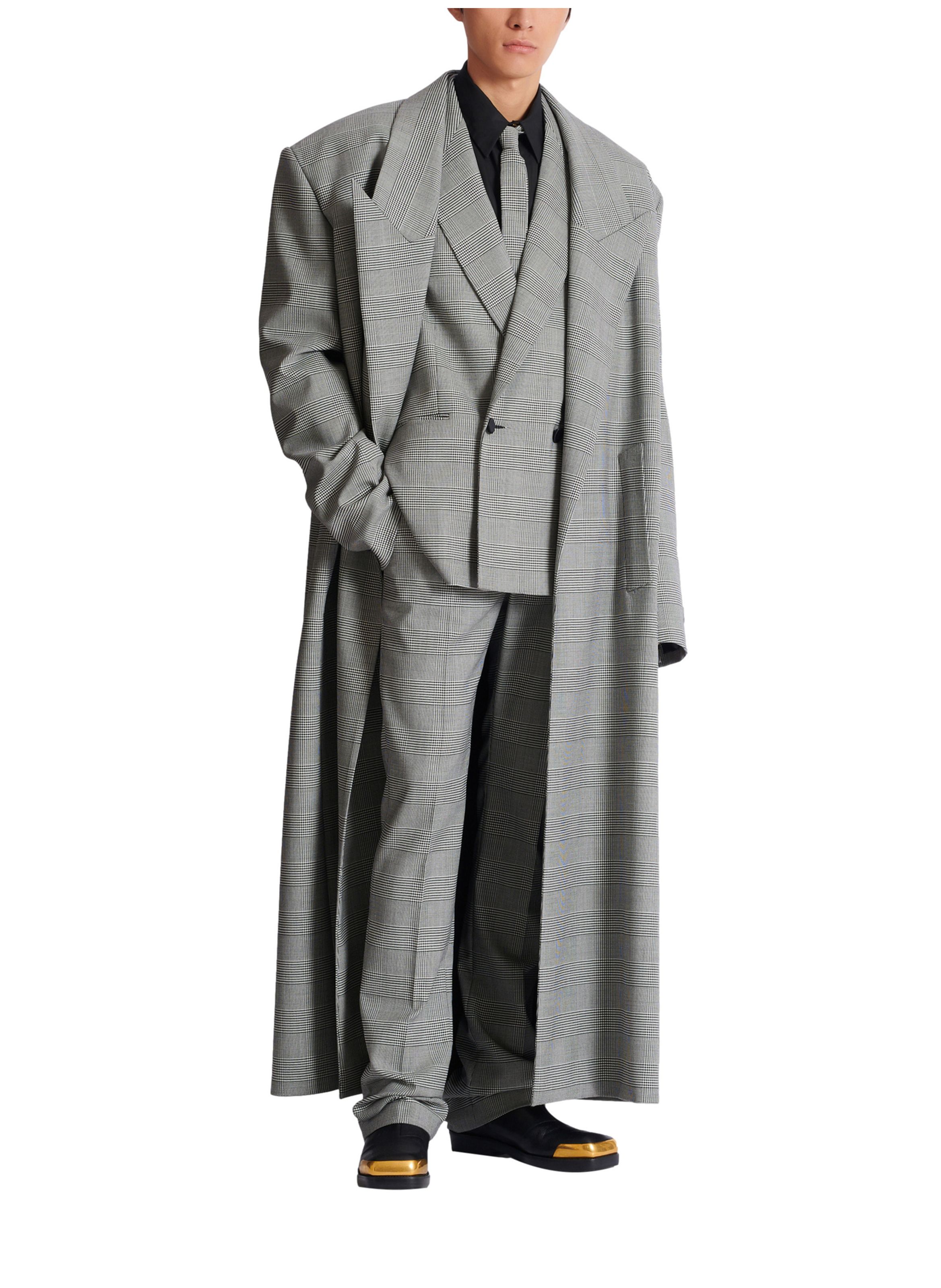 Pantalon à pinces en laine prince de galles BALMAIN Noir