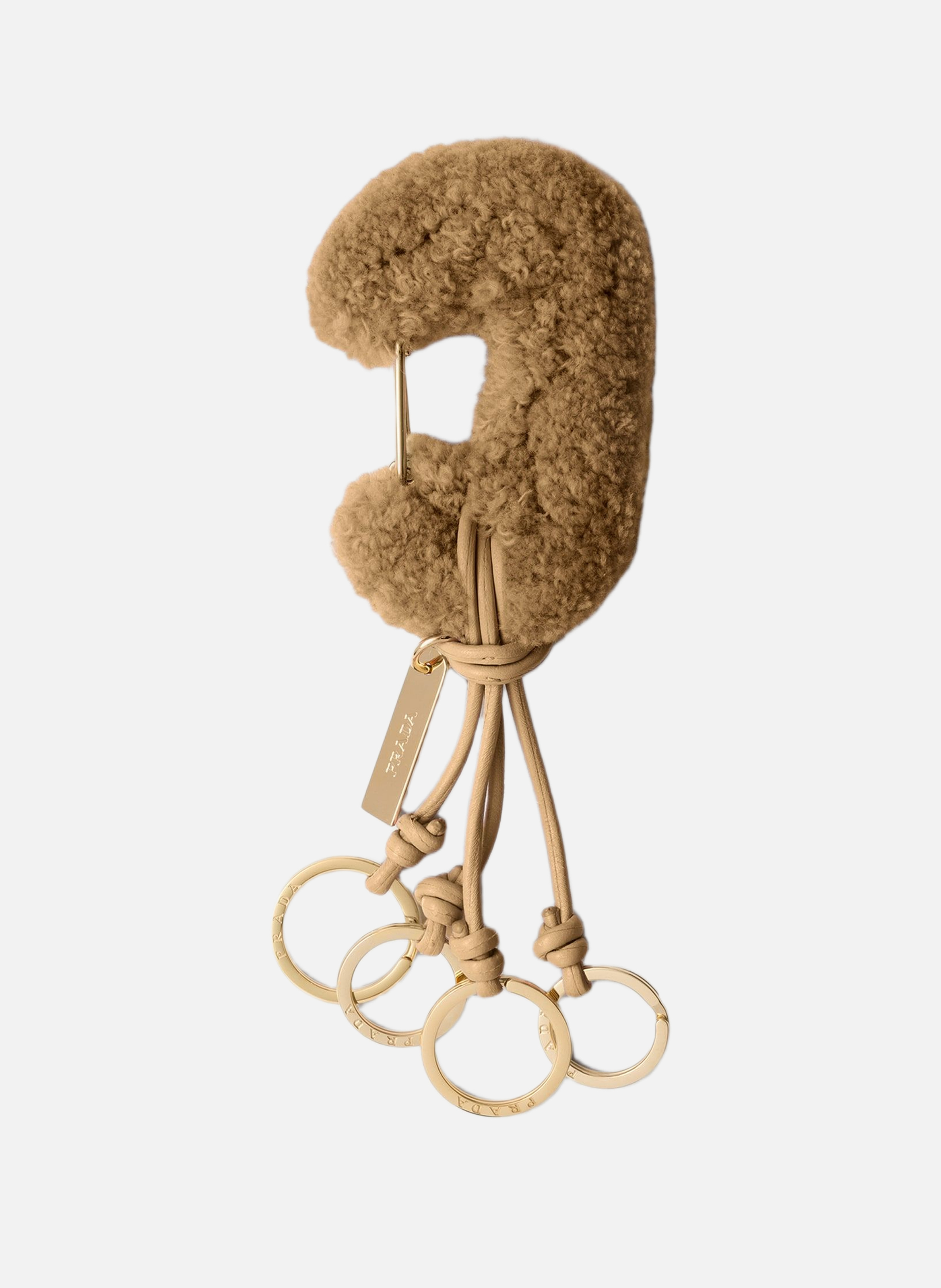 Breloque de porte-clés en laine et cuir PRADA Marron