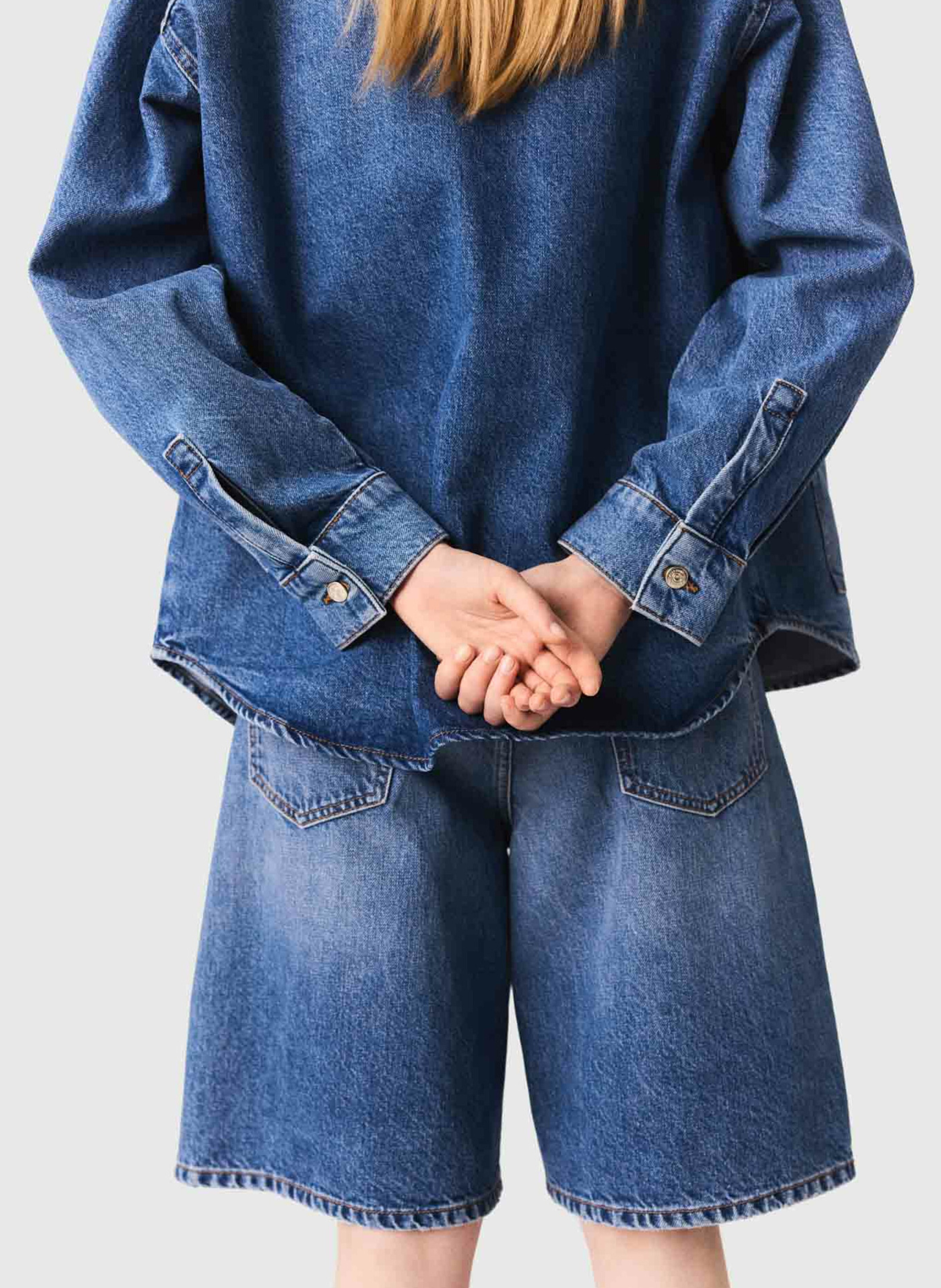 Blouson col rond en denim de coton MAJE Bleu