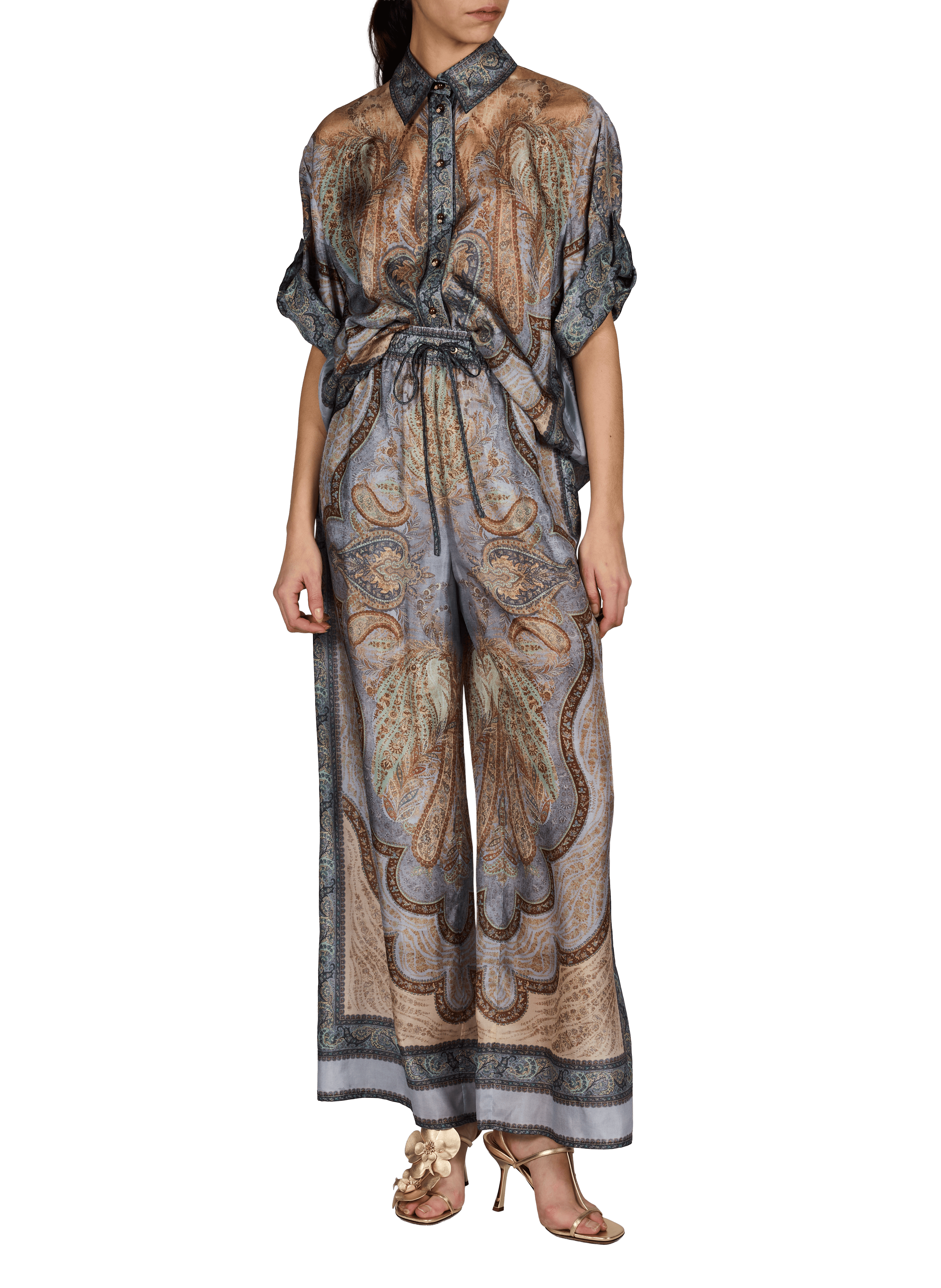 Short-sleeved silk shirt with classic collar ZIMMERMANN Multicolour