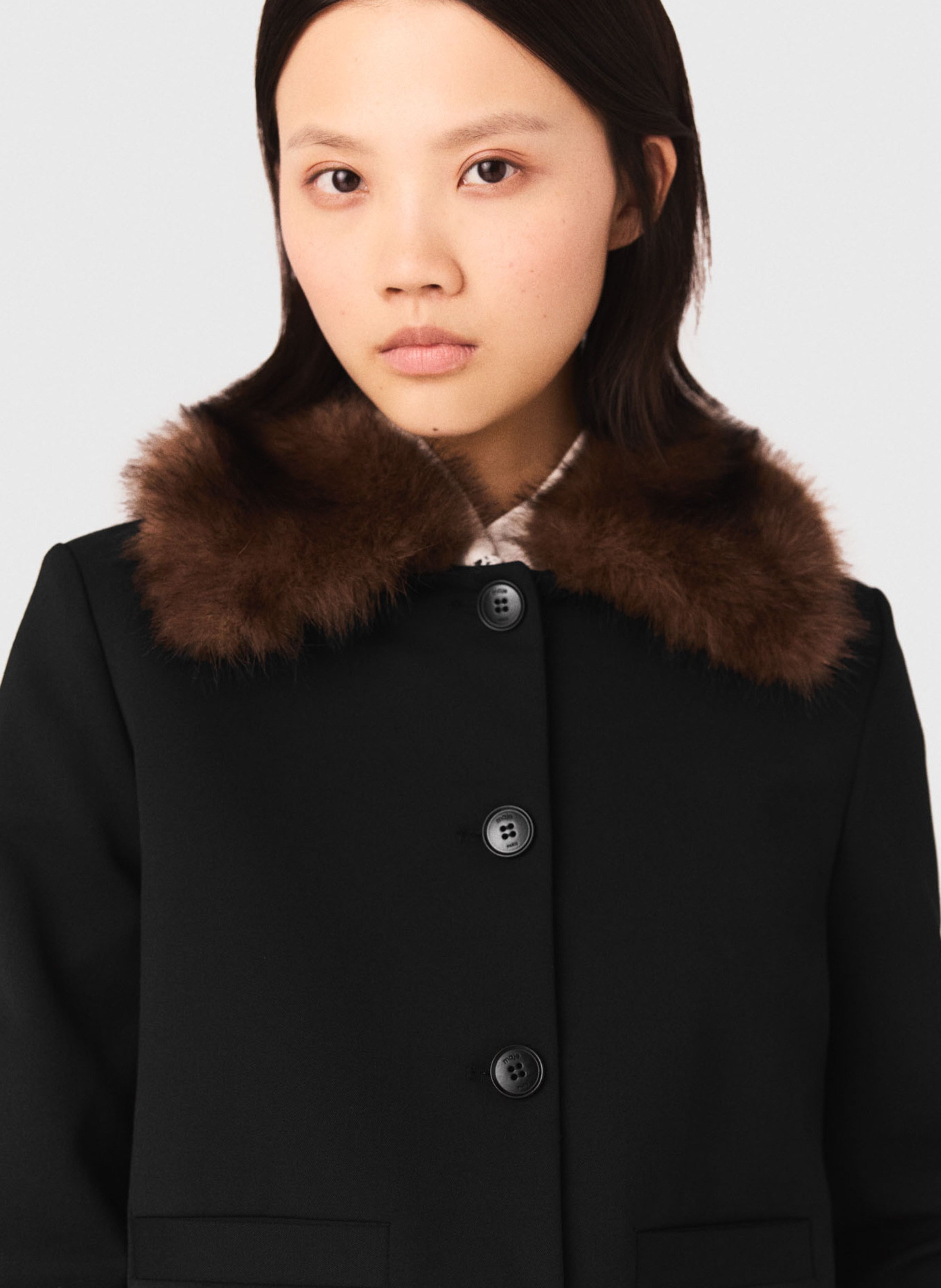 Veste col amovible effet fourrure MAJE Noir