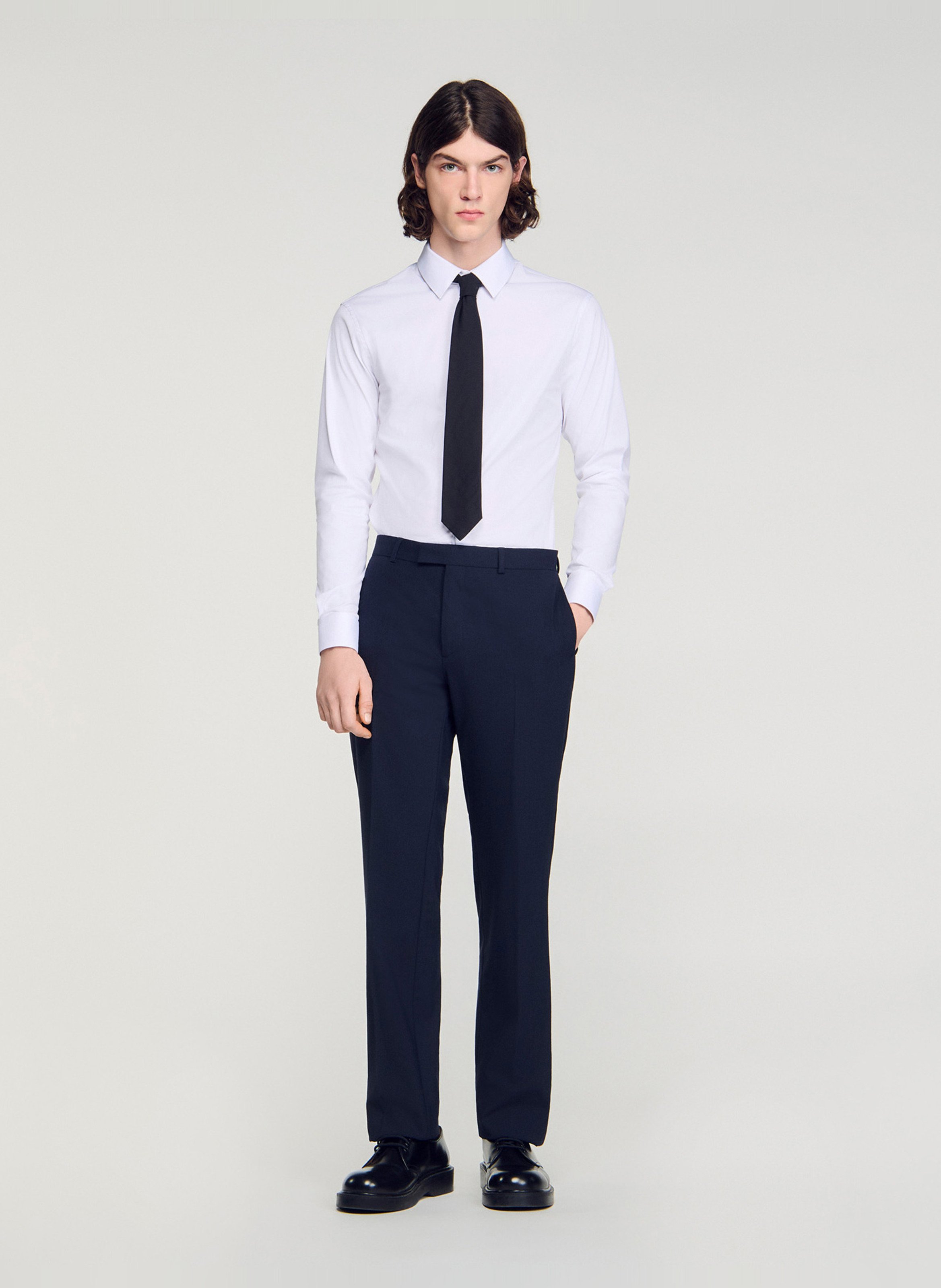 Pantalon droit en laine mélangée SANDRO Bleu