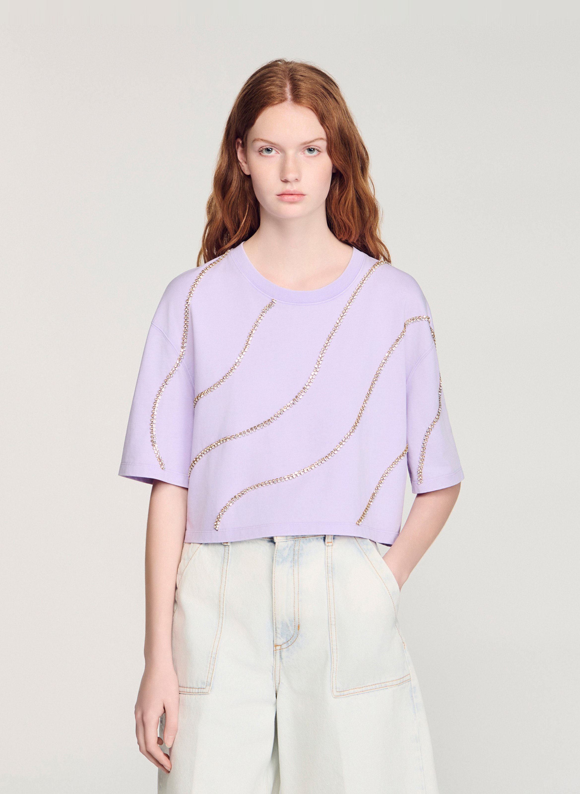T-shirt ample col rond en coton SANDRO Violet