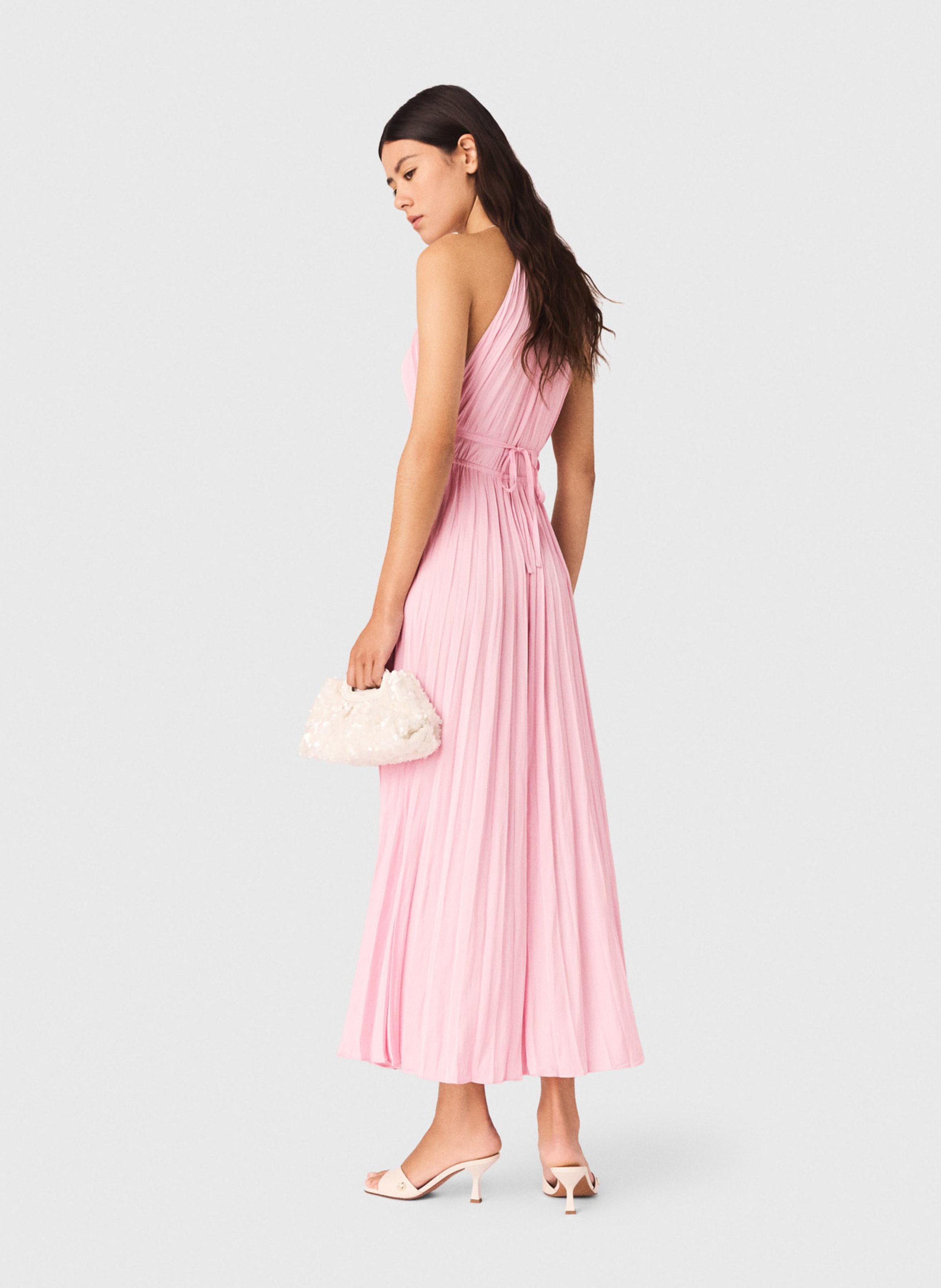 Robe longue évasée plissée MAJE Rose