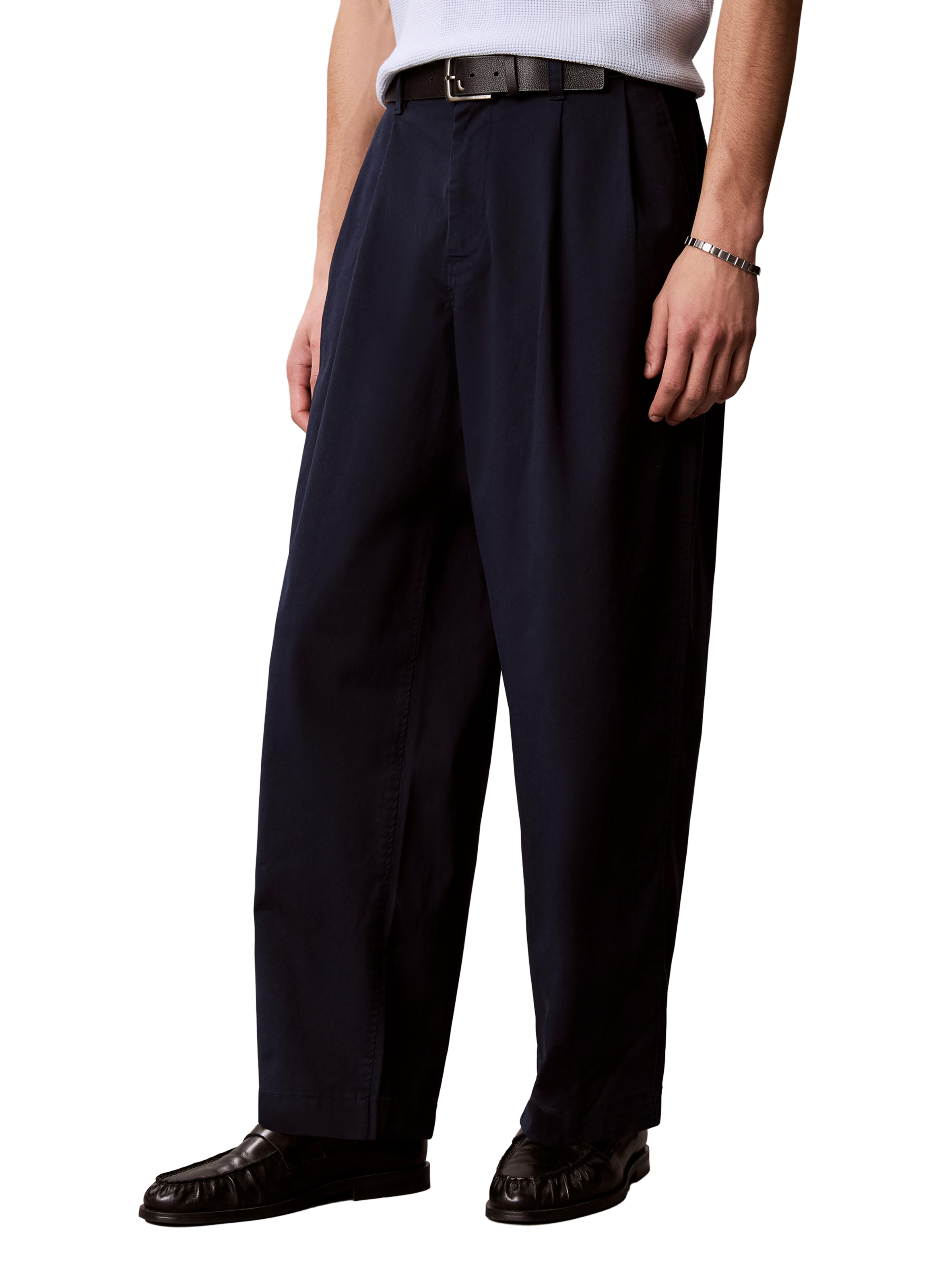 Pantalon droit en coton mélangé CALVIN KLEIN Bleu