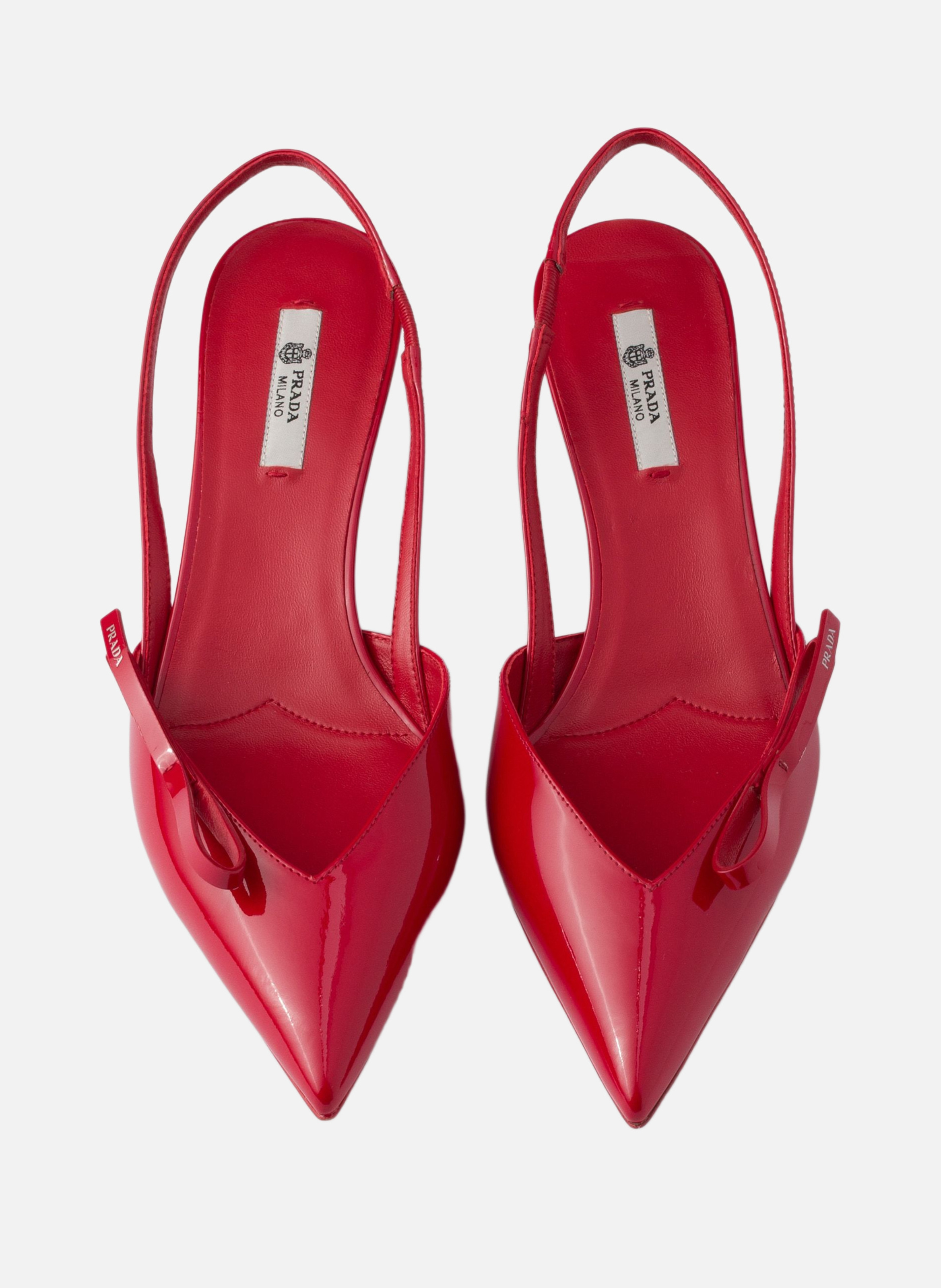 Escarpins à bride arrière en cuir verni PRADA Rouge