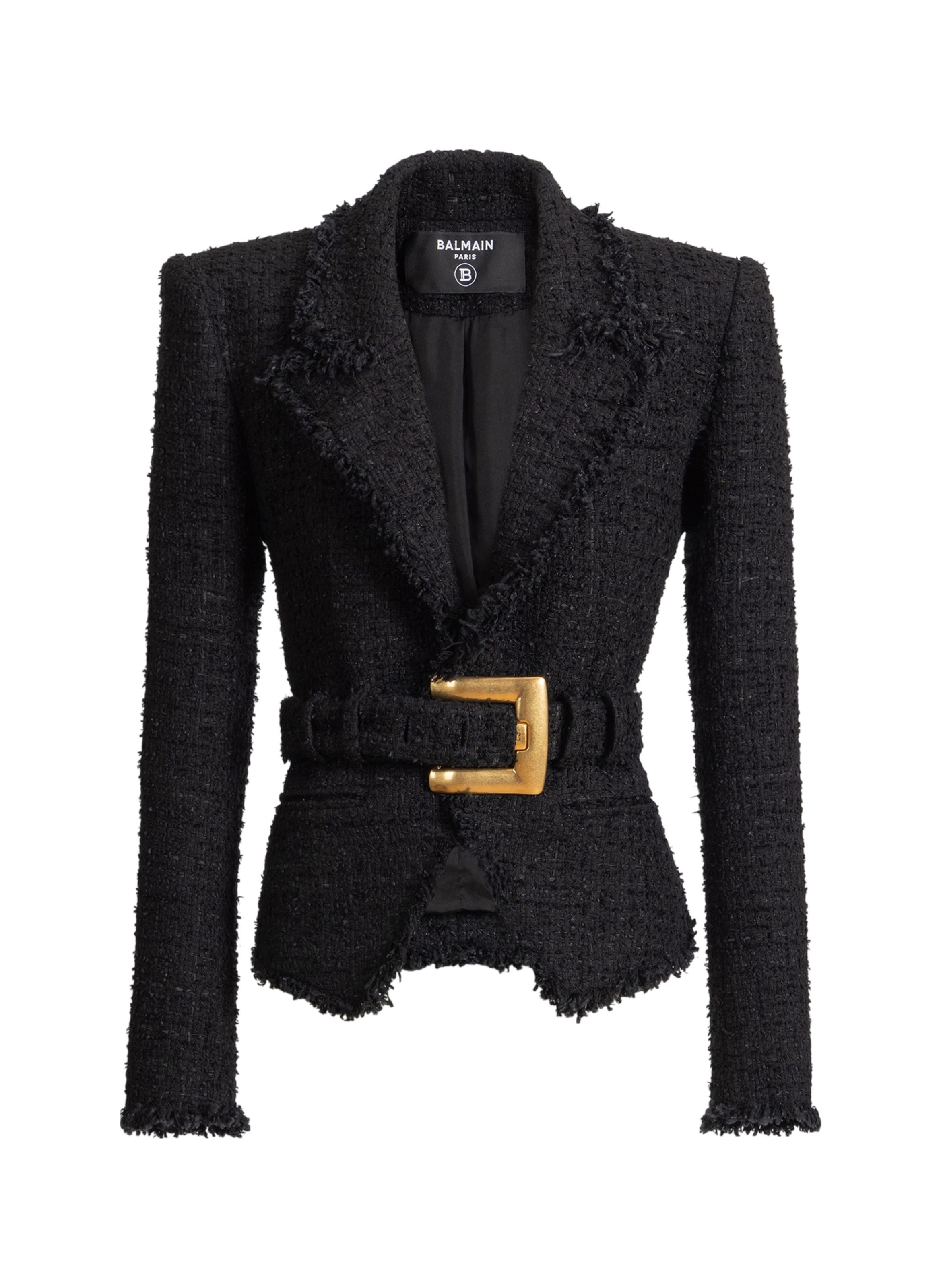 Veste ceinturée en tweed BALMAIN Noir