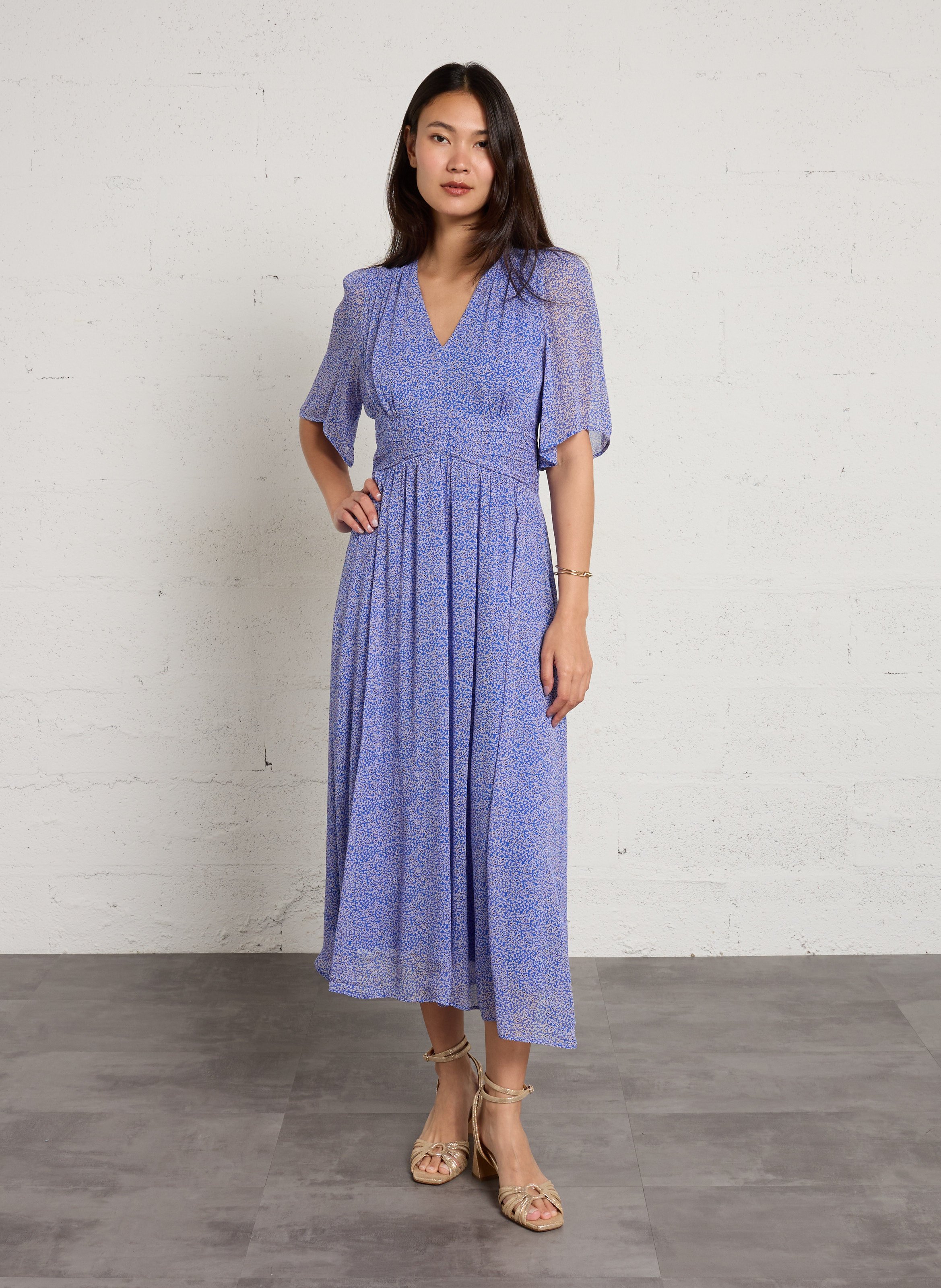 Robe longue ample col v bradie MAISON 123 Bleu