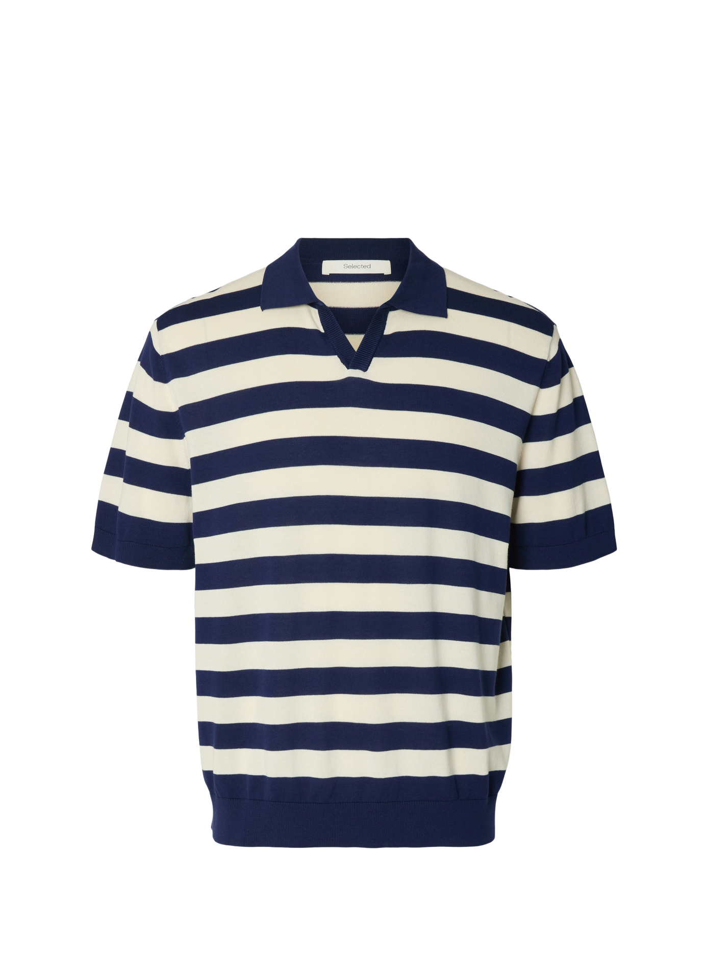 Short-sleeved striped cotton polo SELECTED Blue