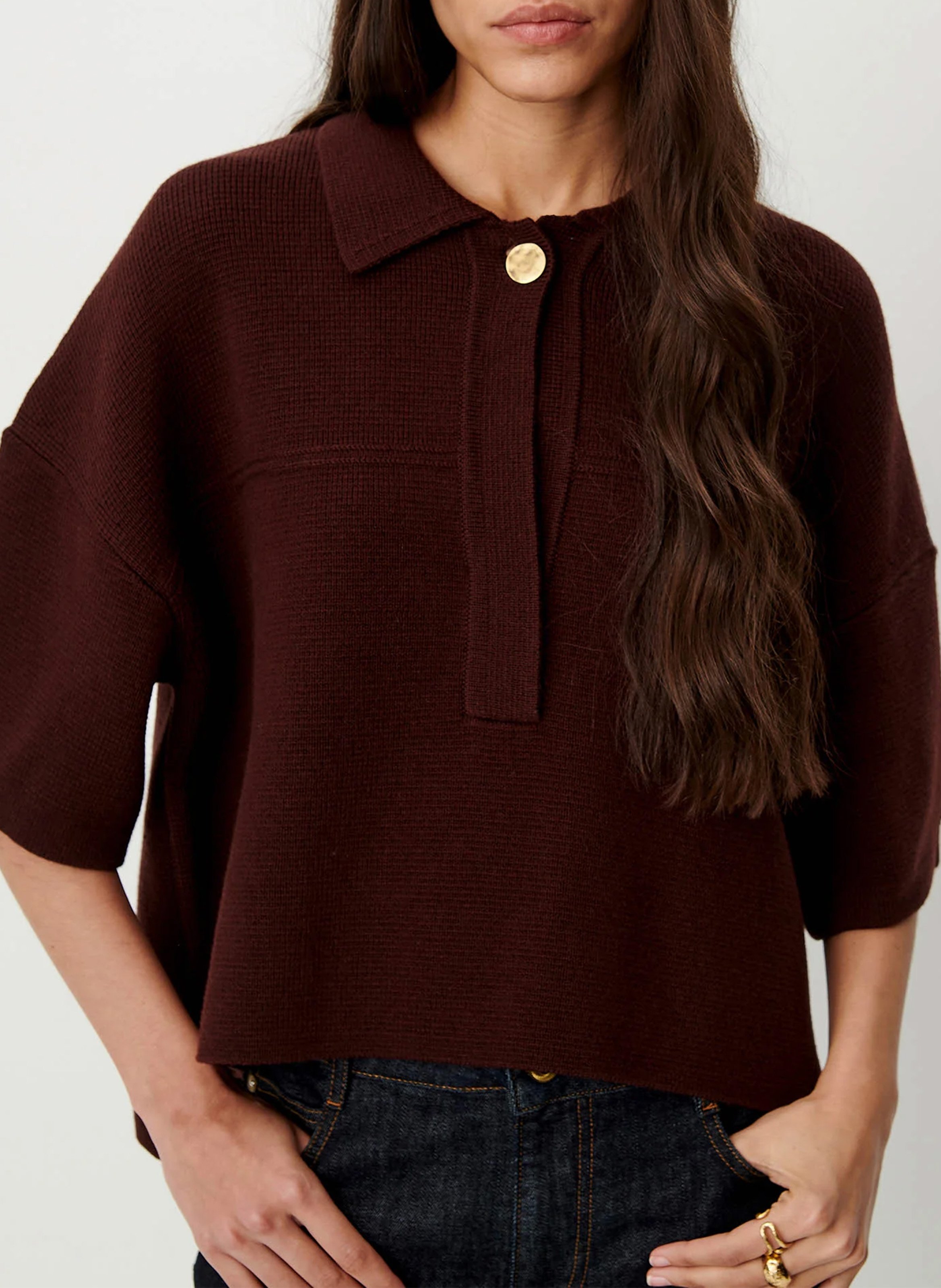 Pull polo oversize en maille rigel SESSUN Marron