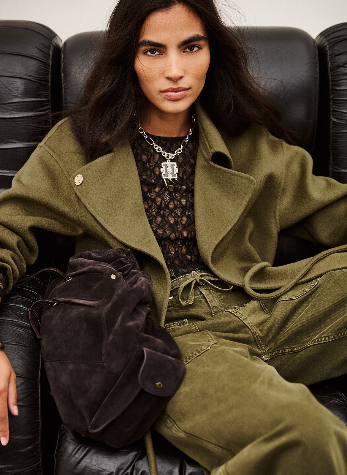 Manteau cintrée en laine mélangée kam BA&SH Kaki