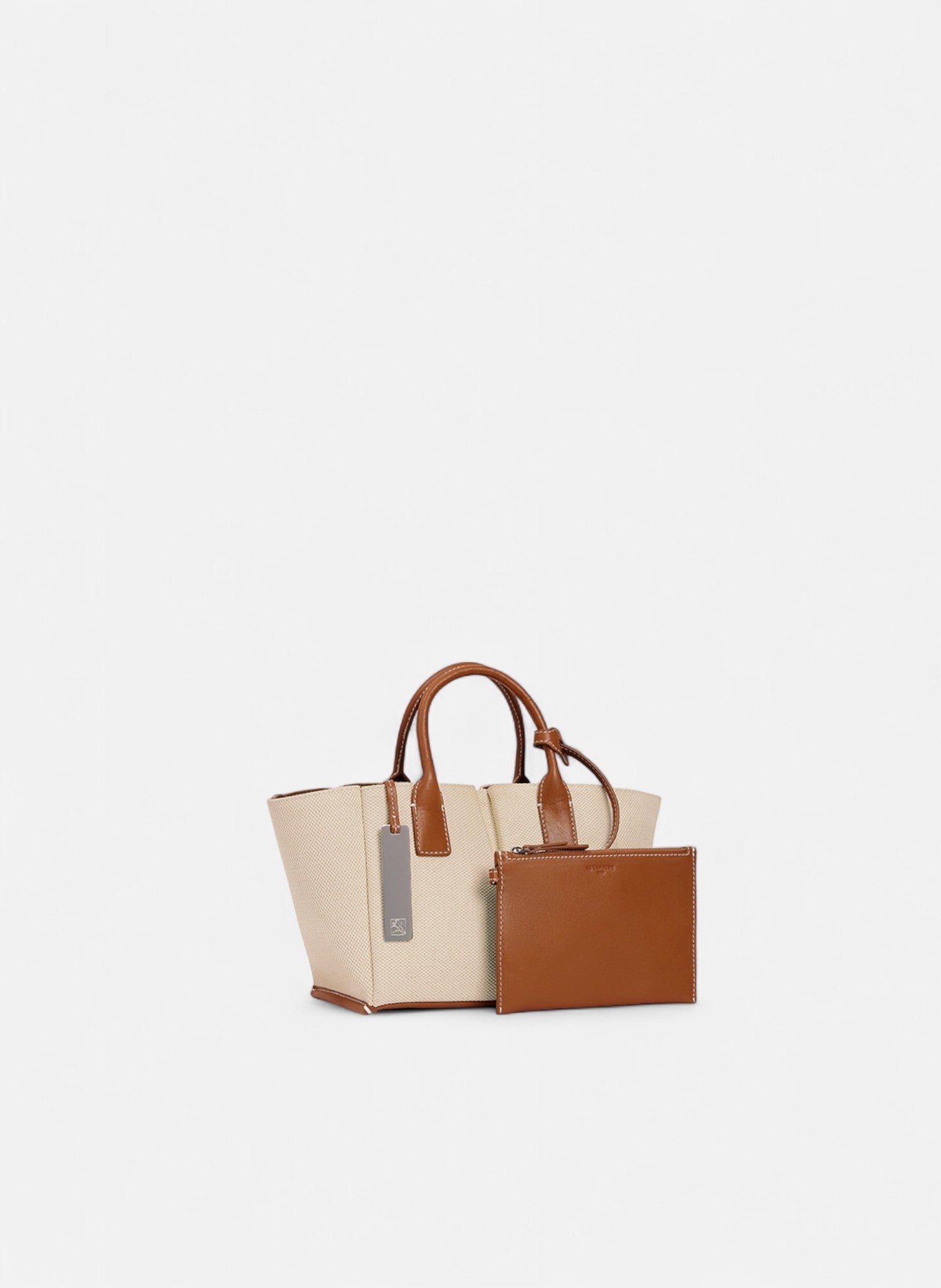Petit sac à main elena en toile coton et cuir grainé LE TANNEUR Beige