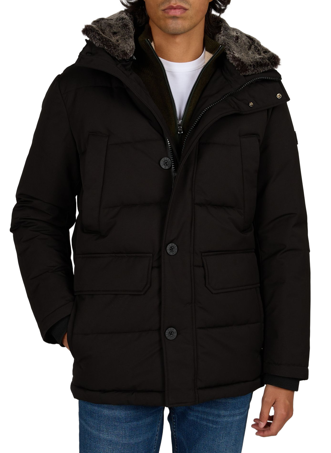 Oversized gewatteerde jas met capuchon STRELLSON Zwart