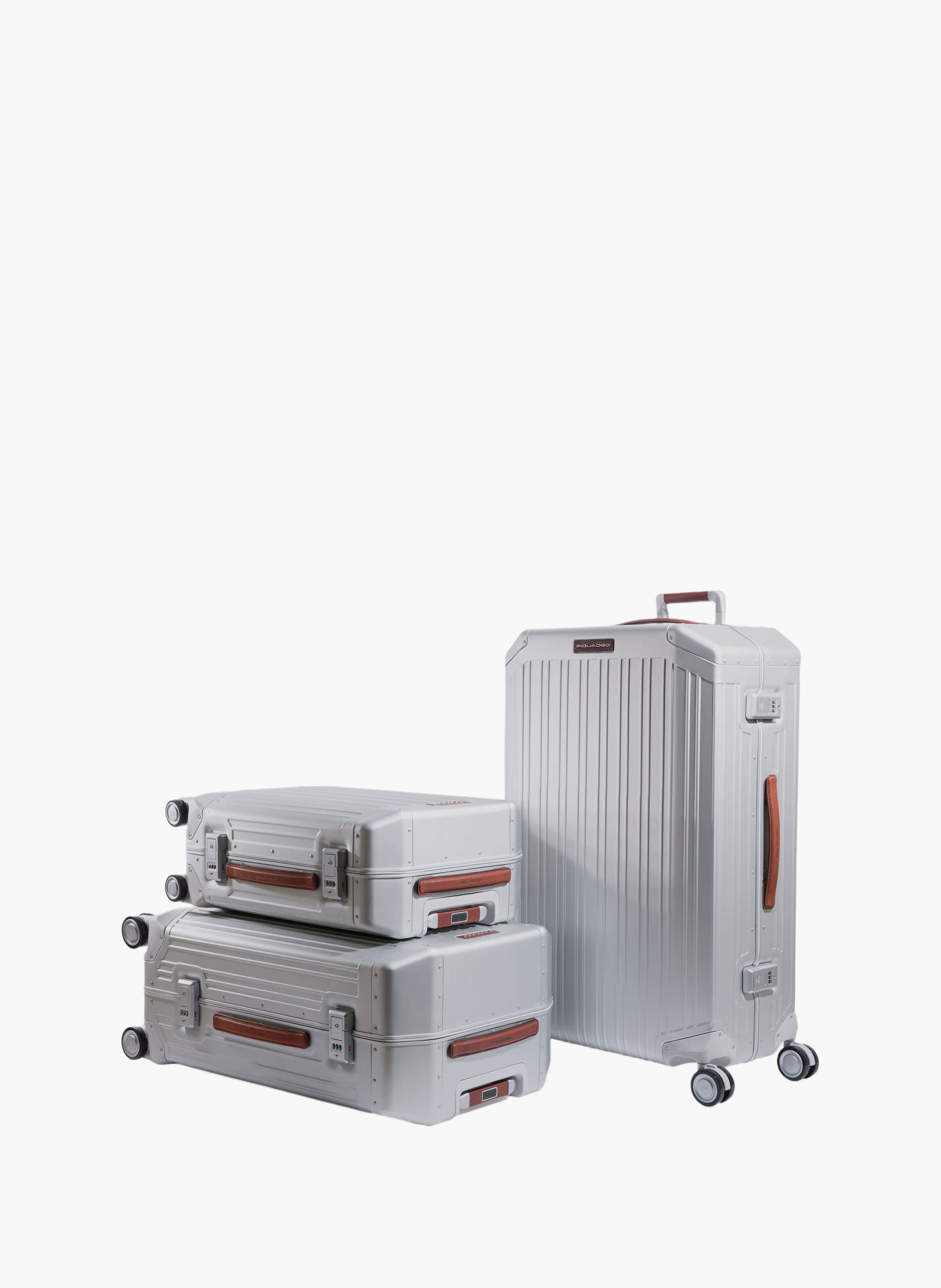 Aluminum 4 wheel suitcase with tsa lock PIQUADRO Grey
