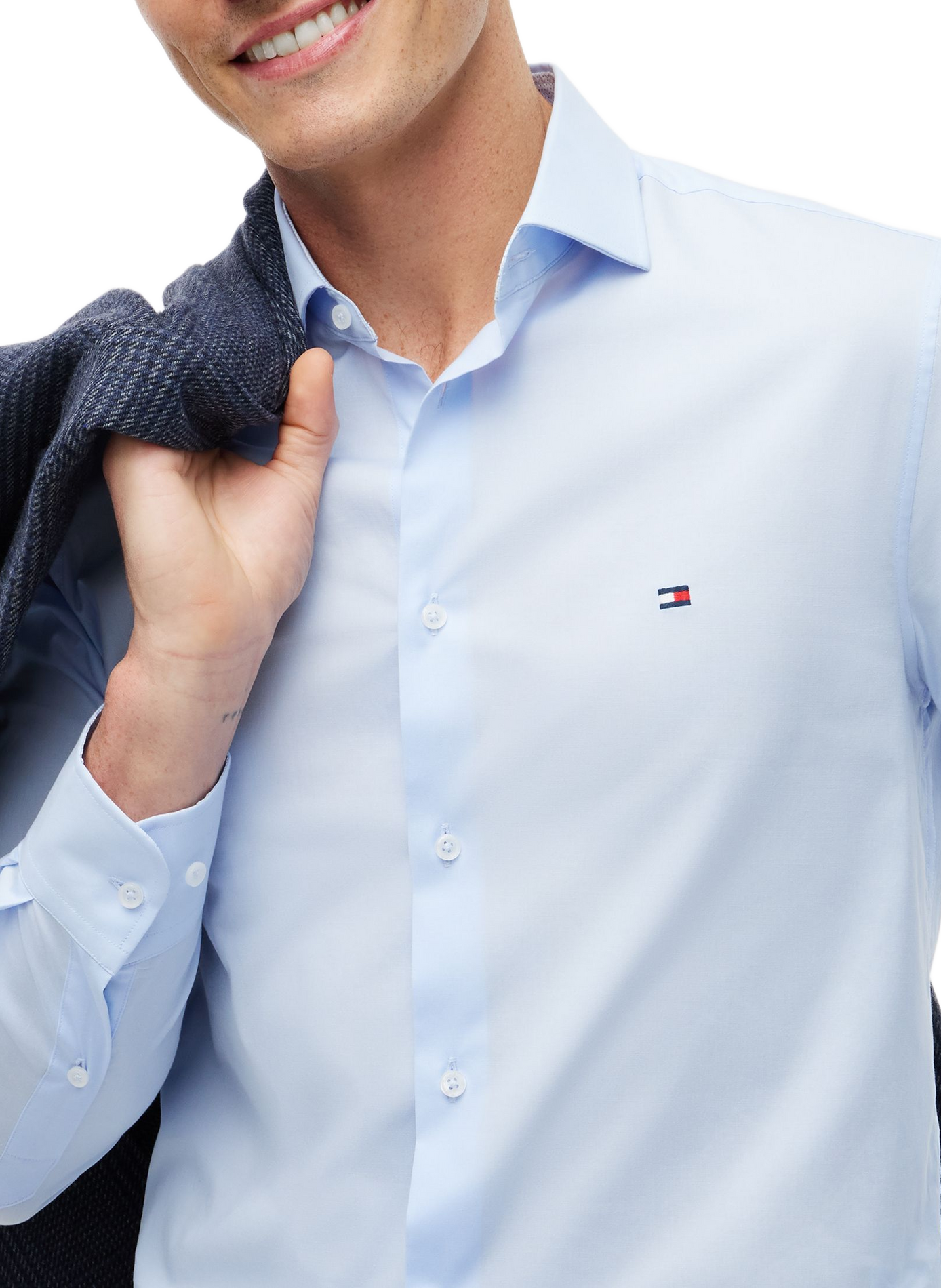 Gerade geschnittenes einfarbiges Baumwollhemd TOMMY HILFIGER Blau