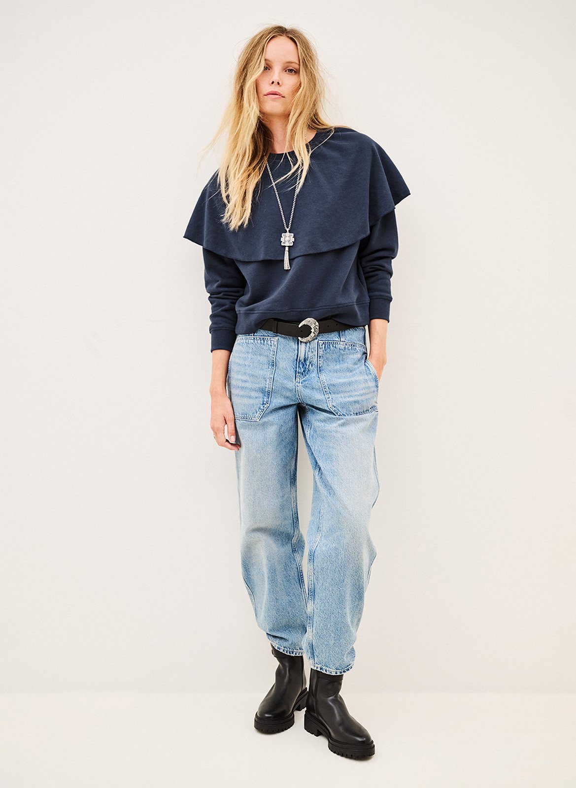 Sweat droit en coton mélangé dehina BA&SH Bleu