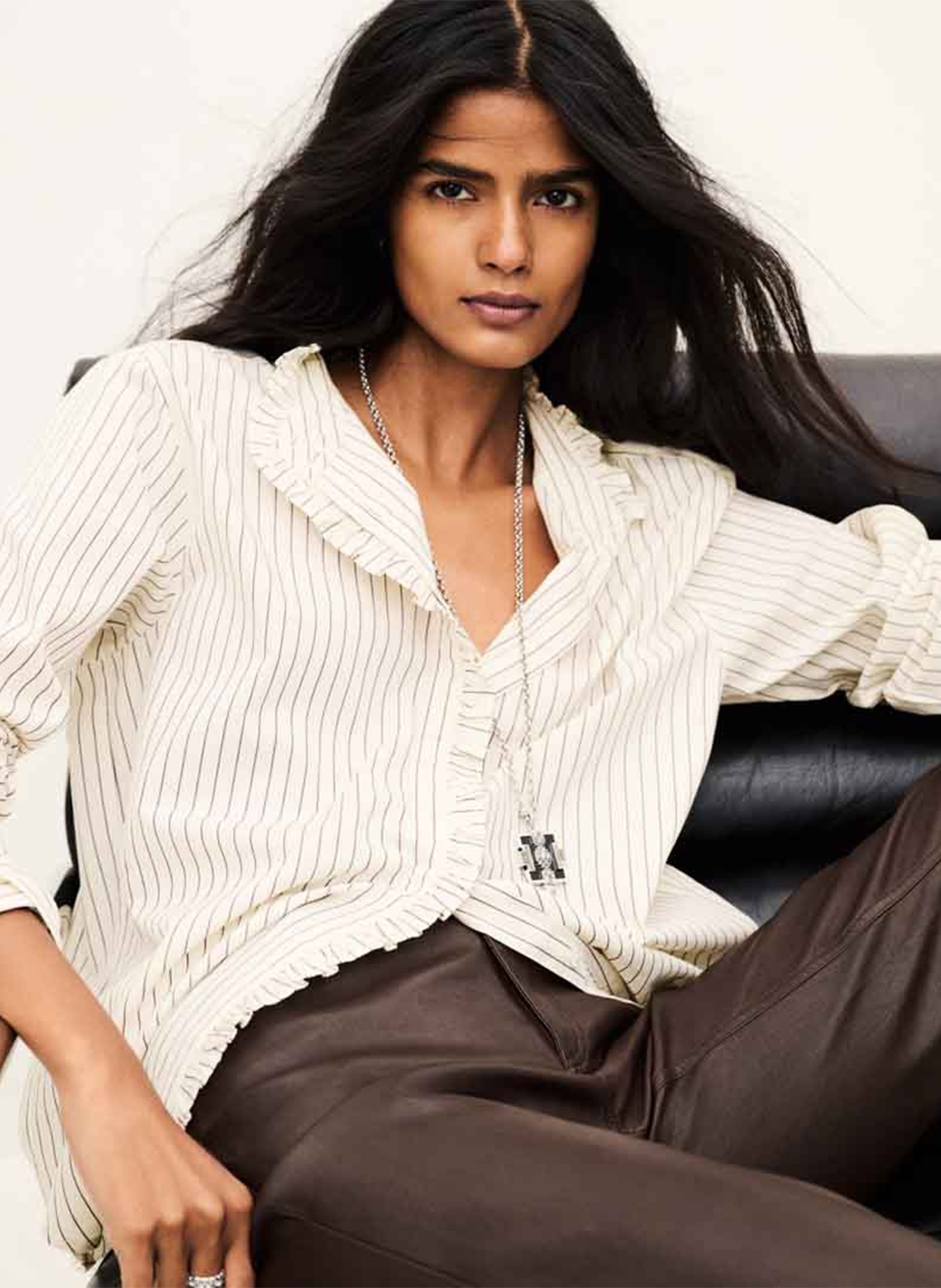 Chemise droite à rayures en coton elvire BA&SH Beige