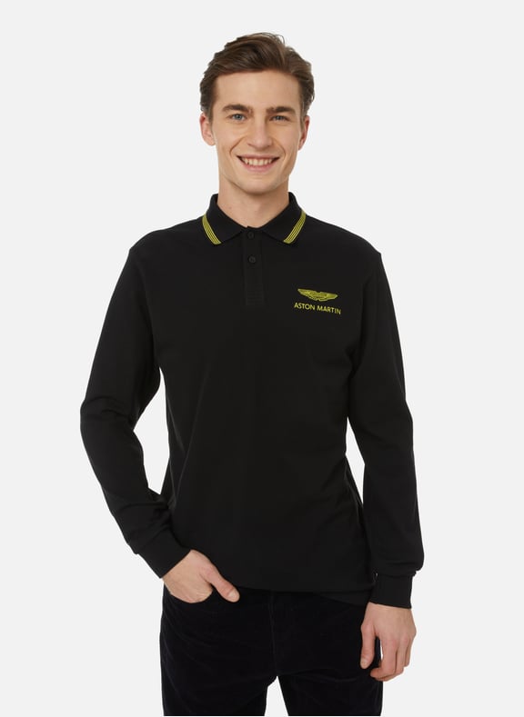Hackett x Aston Martin - Long-sleeved polo shirt Black by HACKETT HACKETT Hackett x Aston Martin - Long-sleeved polo shirt Black