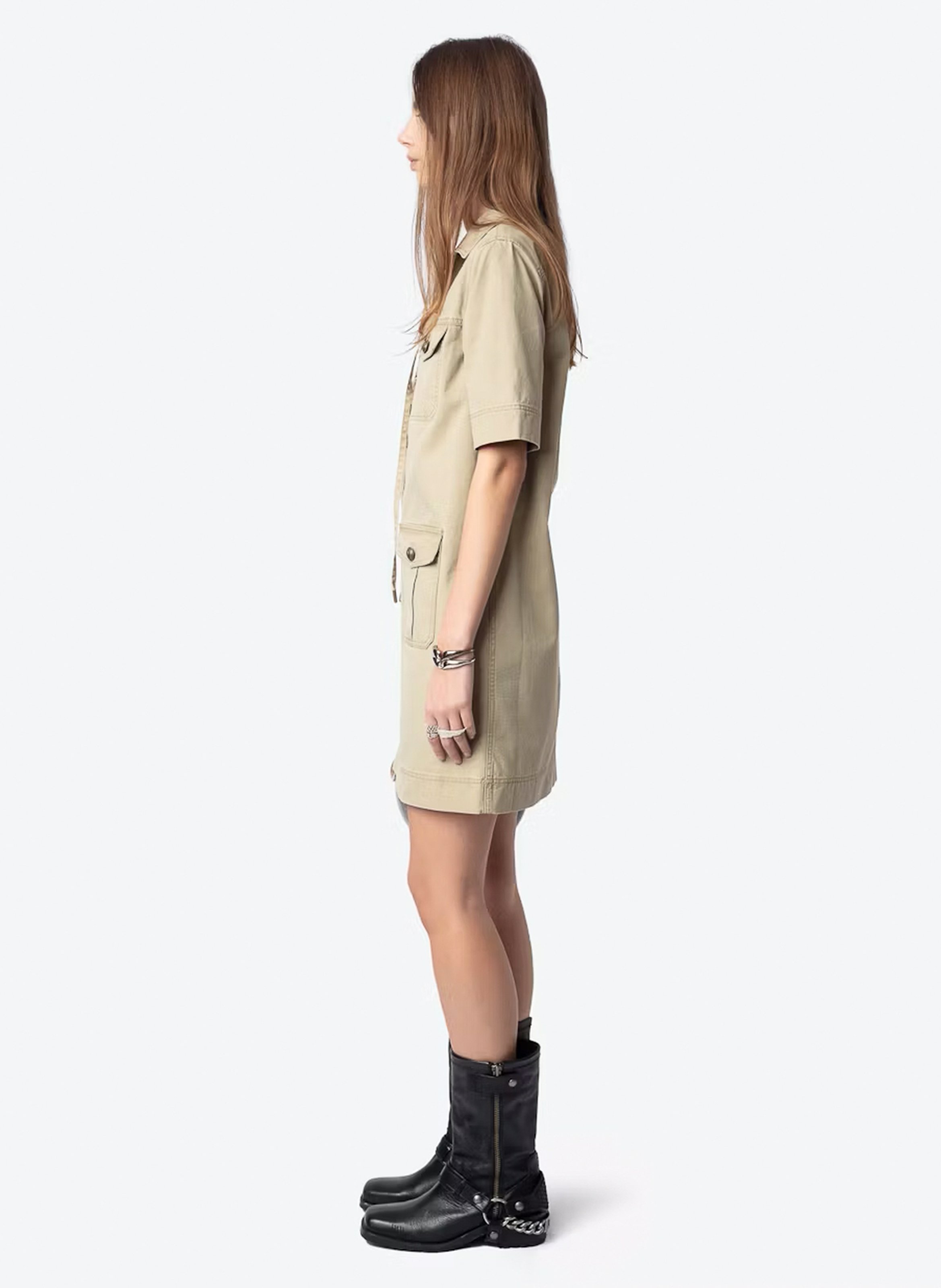 Robe courte militaire en coton lavé record ZADIG&VOLTAIRE Beige