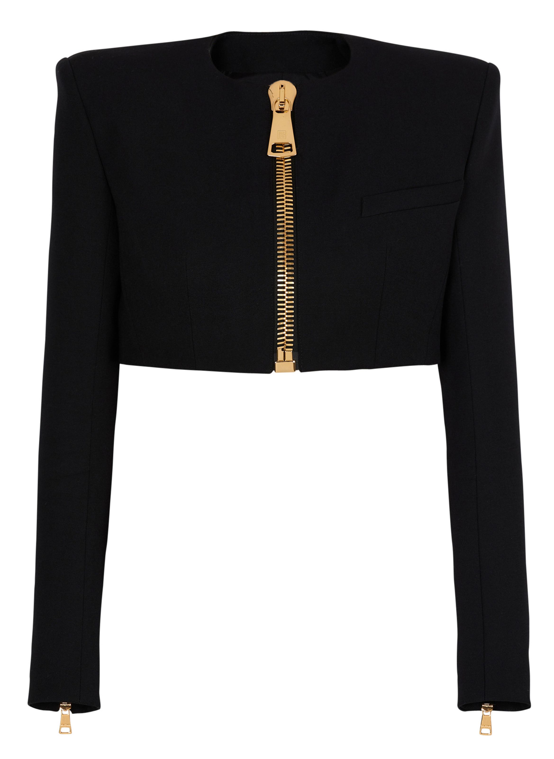 Veste courte en laine grain de poudre BALMAIN Noir