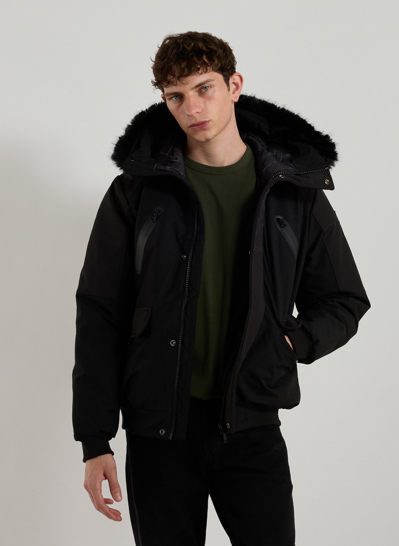 SCHOTT Parka unie à capuche Noir