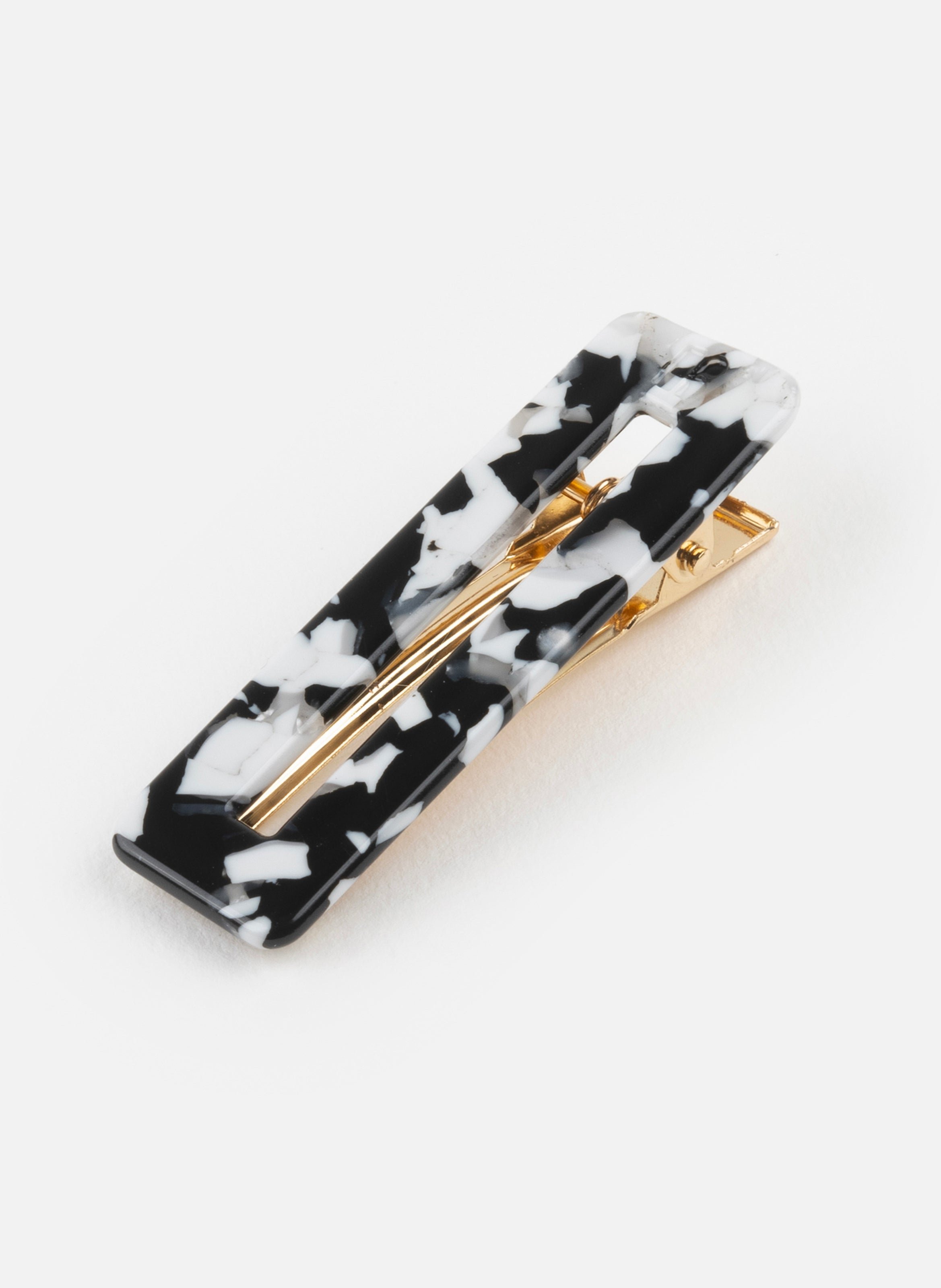 Barrette à cheveux rectangle en acétate de cellulose et acier inoxydable KURAGE GINZA Noir