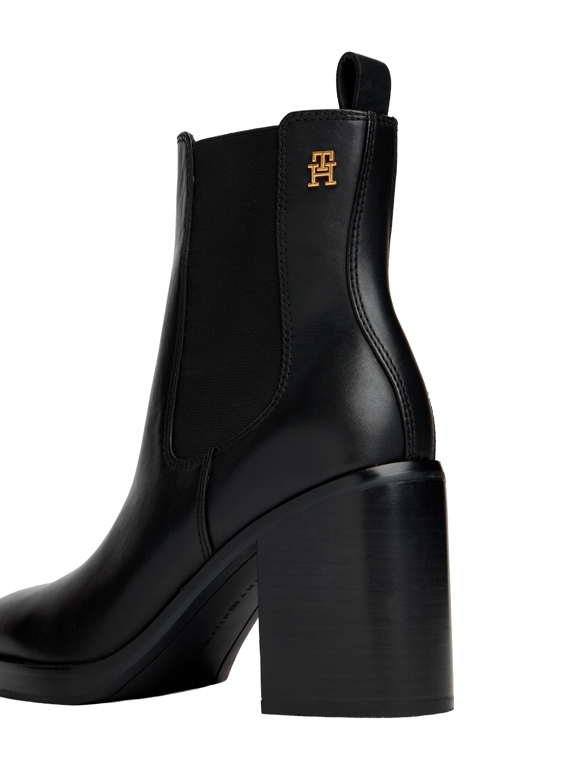 Bottines Chelsea High Block HL en cuir à bout carré  TOMMY HILFIGER Noir