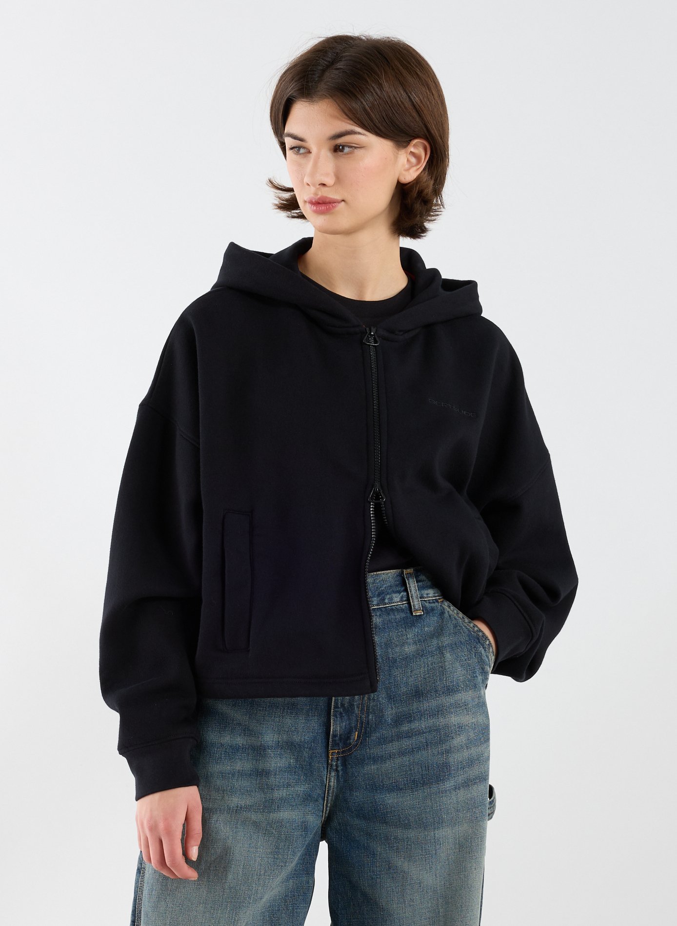 GERTRUDE ET GASTON Gilet large à capuche en coton mélangé Noir