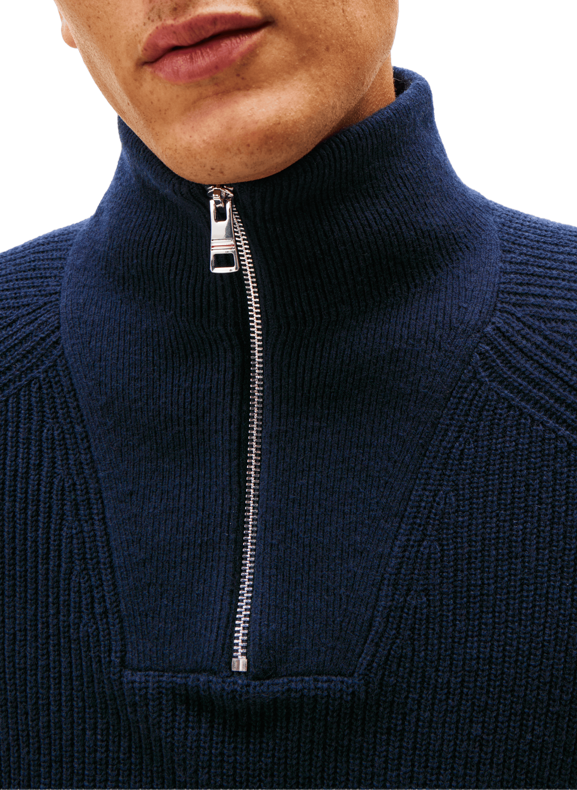 Pull col montant zippé en coton et laine mélangés TOMMY HILFIGER Bleu