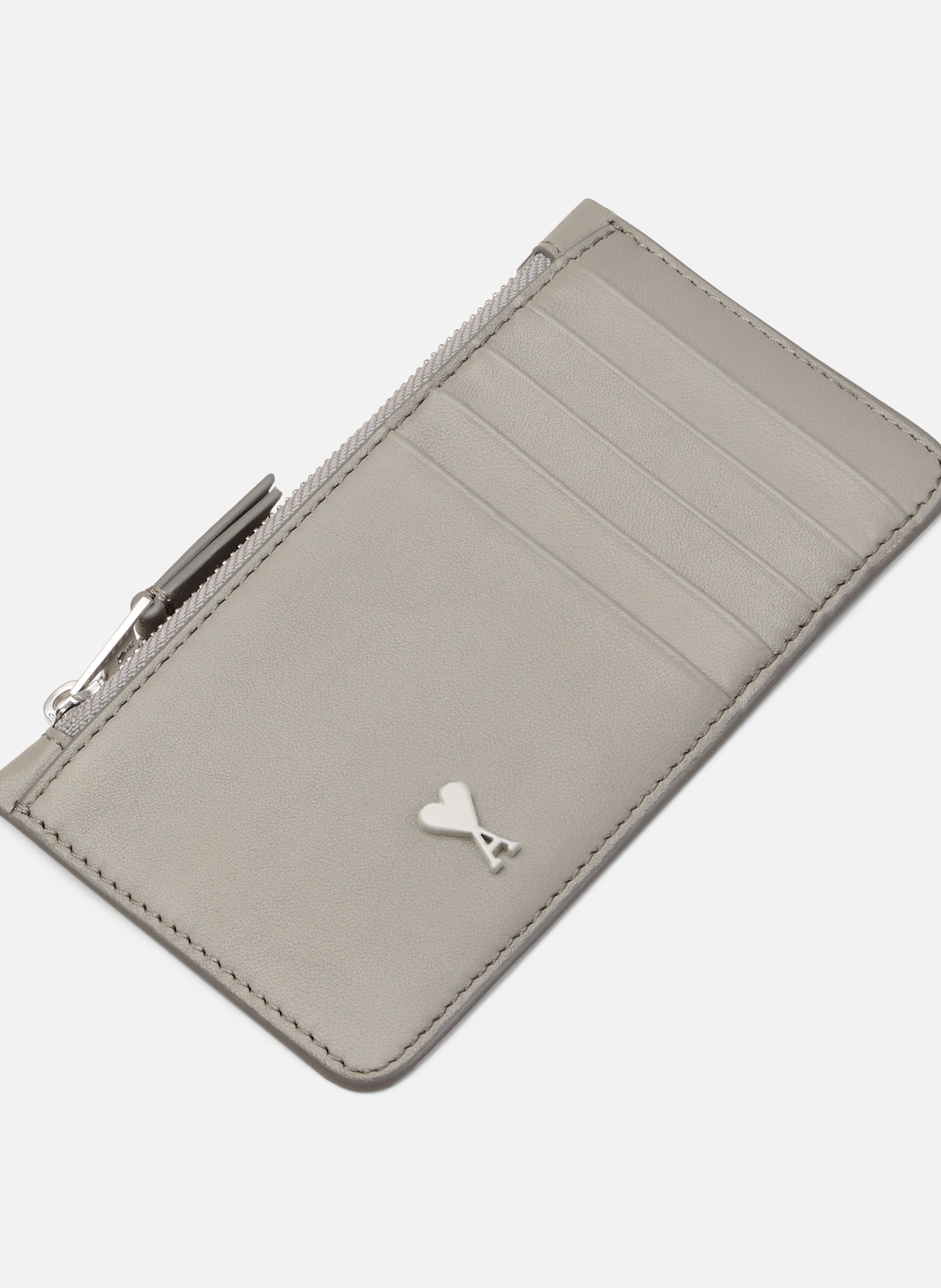 Porte Cartes Zippé Ami De Coeur En Cuir Lisse unisexe AMI PARIS Gris